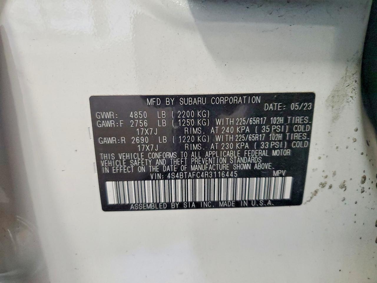 2024 Subaru Outback Premium White vin: 4S4BTAFC4R3116445