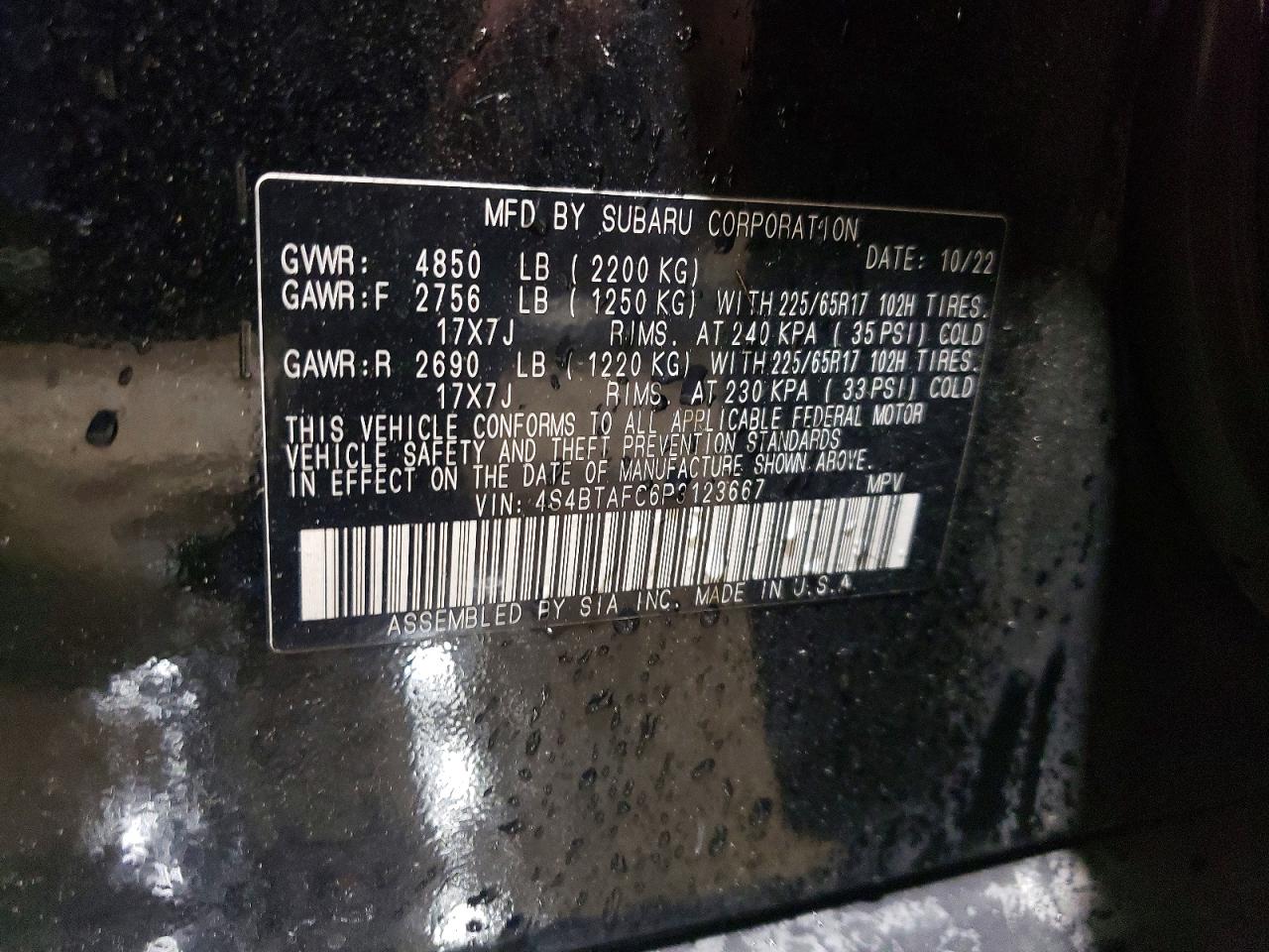 2023 Subaru Outback Premium Black vin: 4S4BTAFC6P3123667