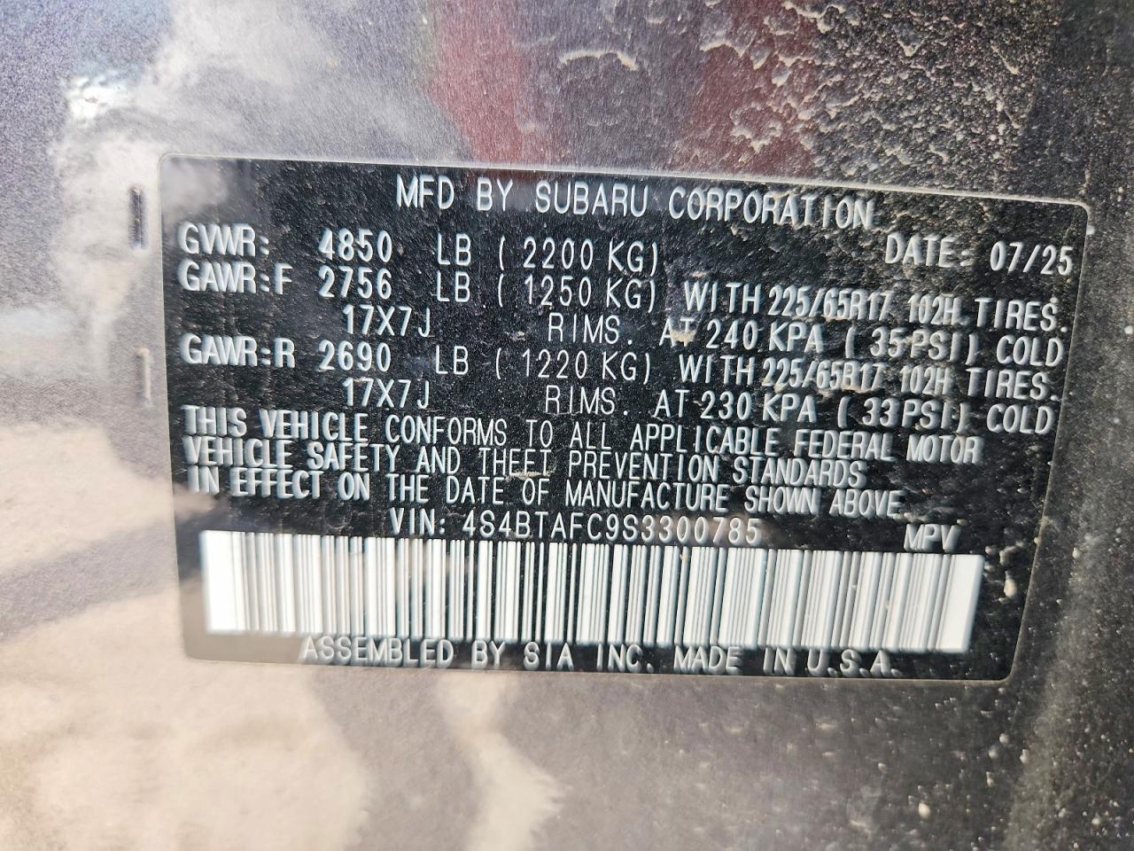 2025 Subaru Outback Premium Gray vin: 4S4BTAFC9S3300785