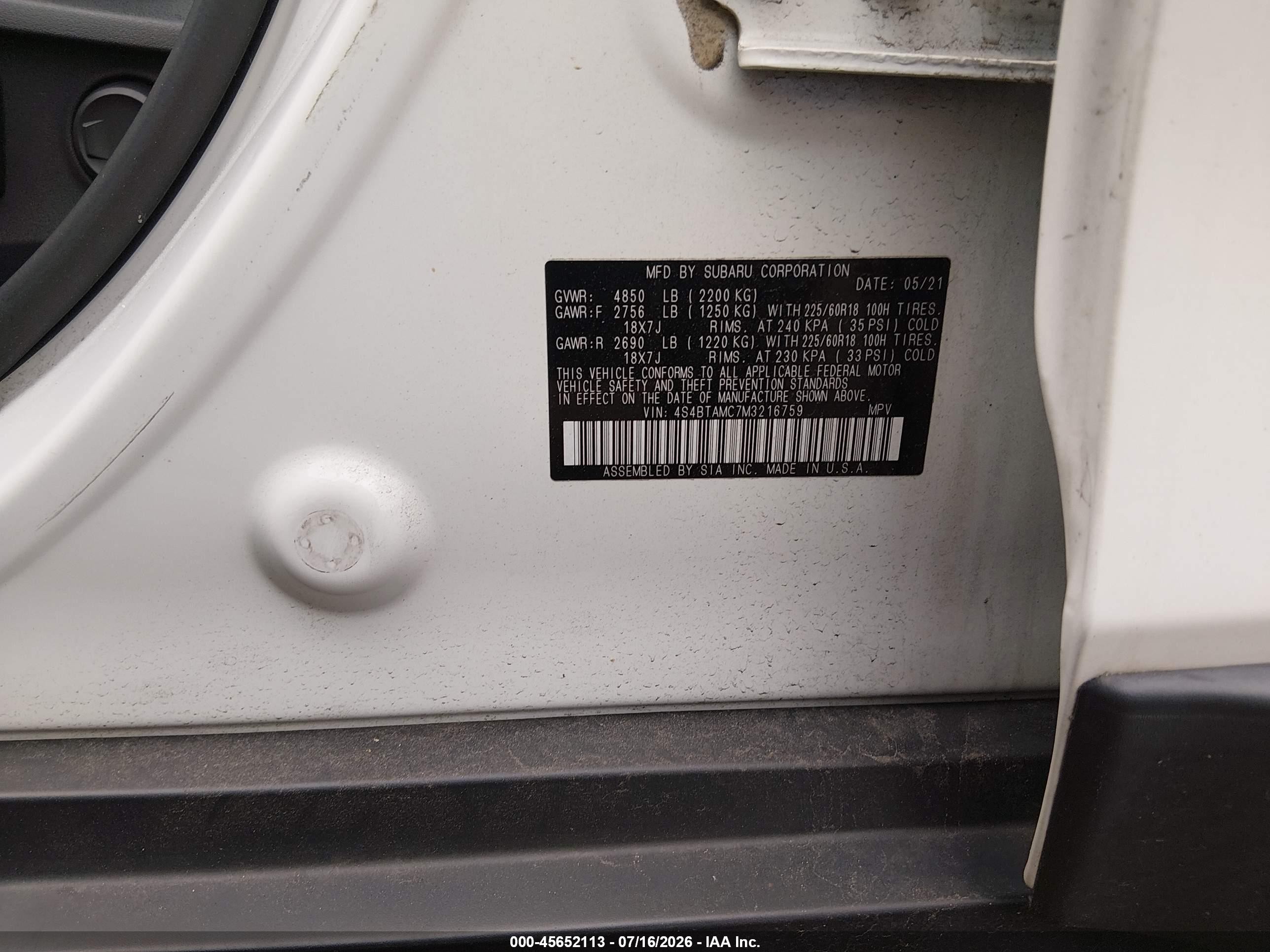2021 Subaru Outback Limited Белый vin: 4S4BTAMC7M3216759