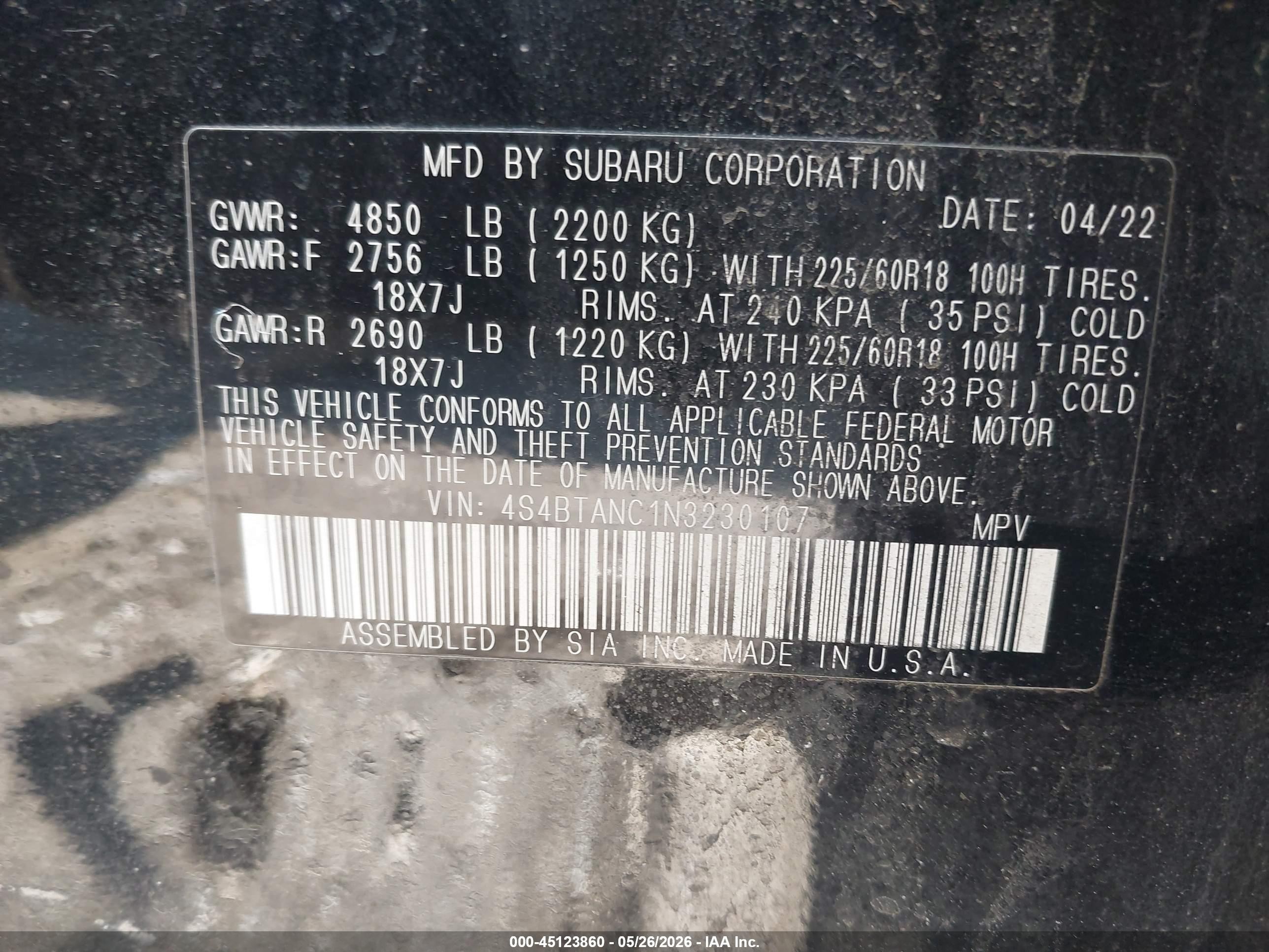2022 Subaru Outback Limited Черный vin: 4S4BTANC1N3230107