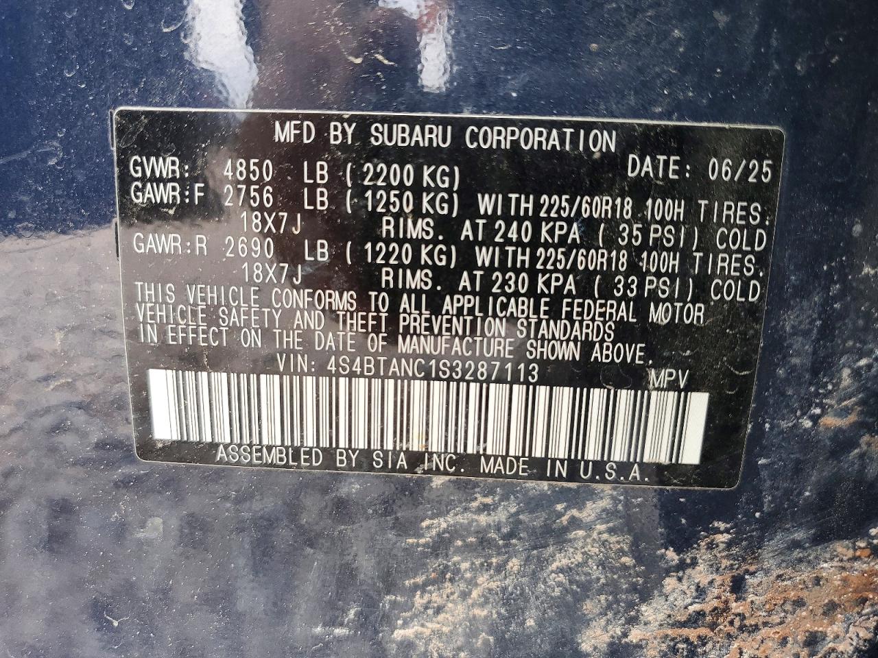 2025 Subaru Outback Limited Blue vin: 4S4BTANC1S3287113