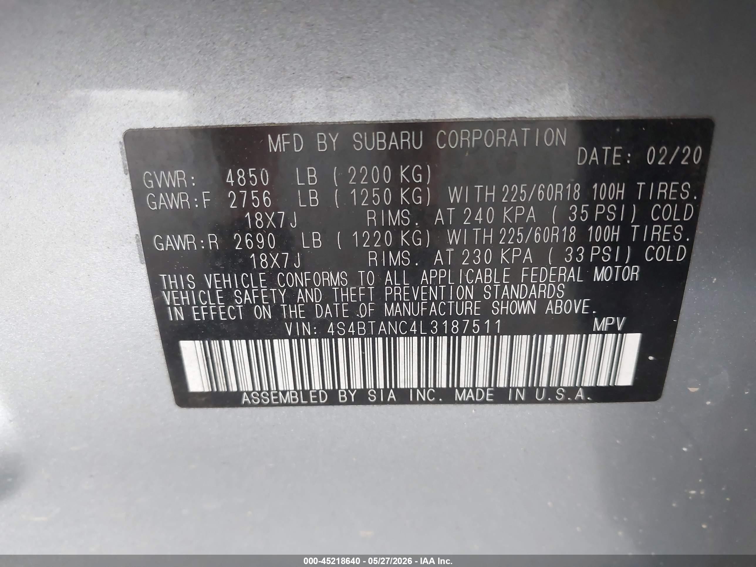 2020 Subaru Outback Limited Серебряный vin: 4S4BTANC4L3187511