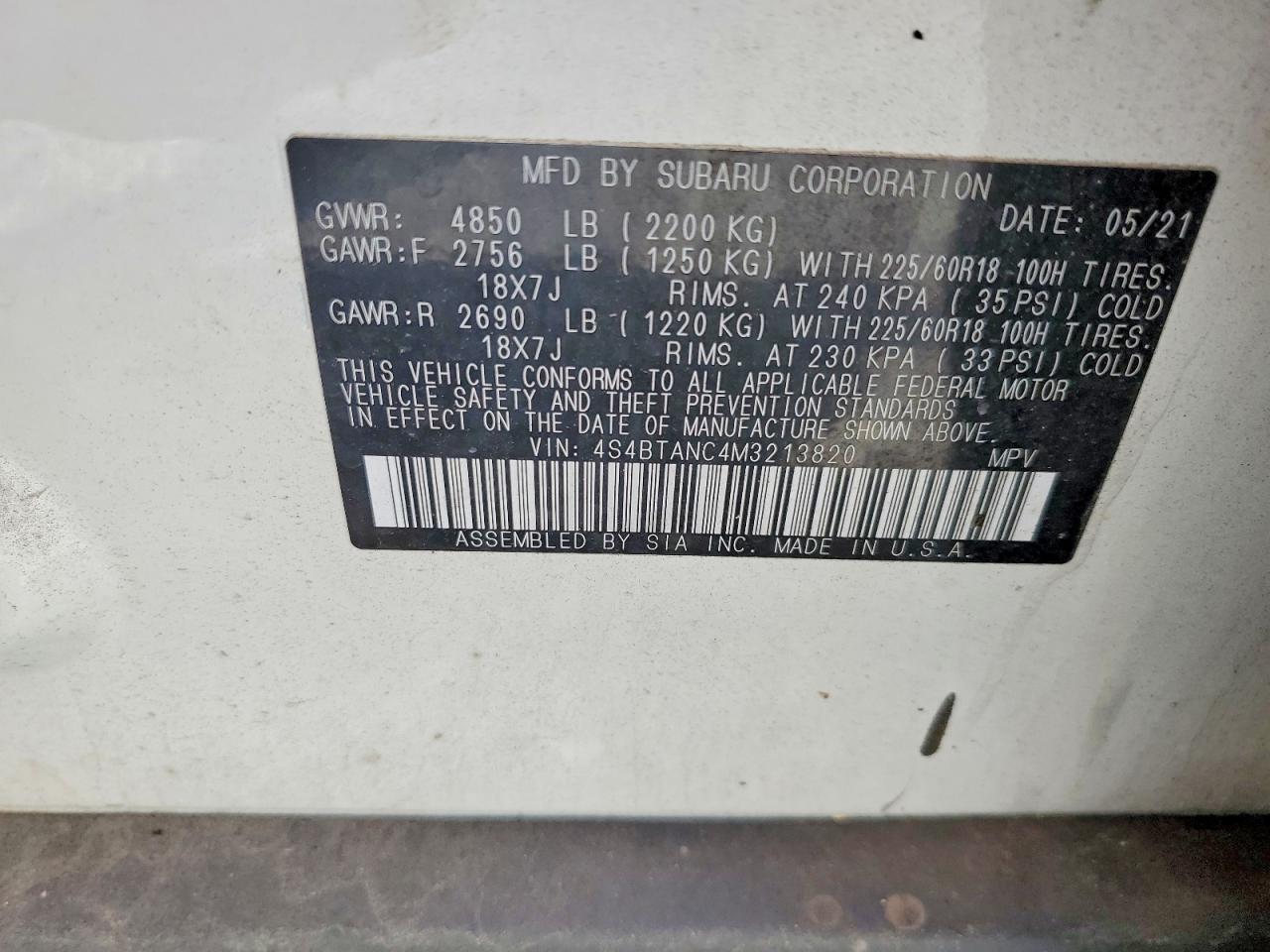 2021 Subaru Outback Limited White vin: 4S4BTANC4M3213820