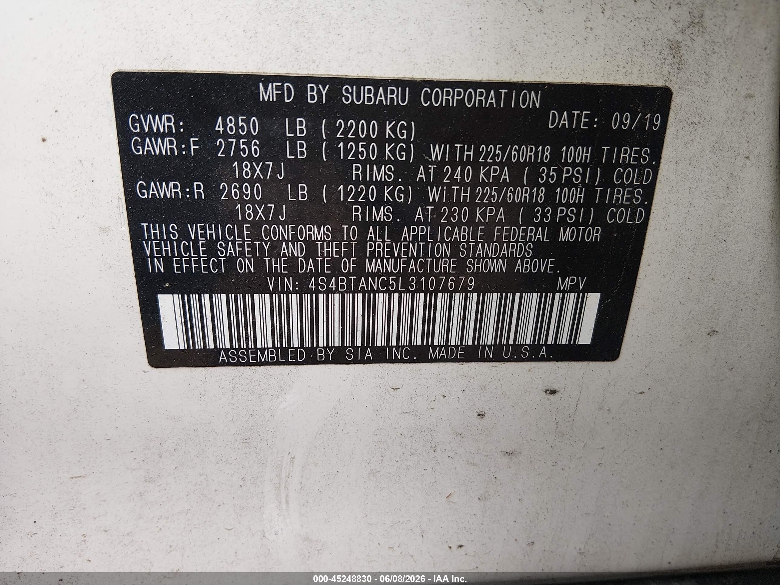 2020 Subaru Outback Limited White vin: 4S4BTANC5L3107679