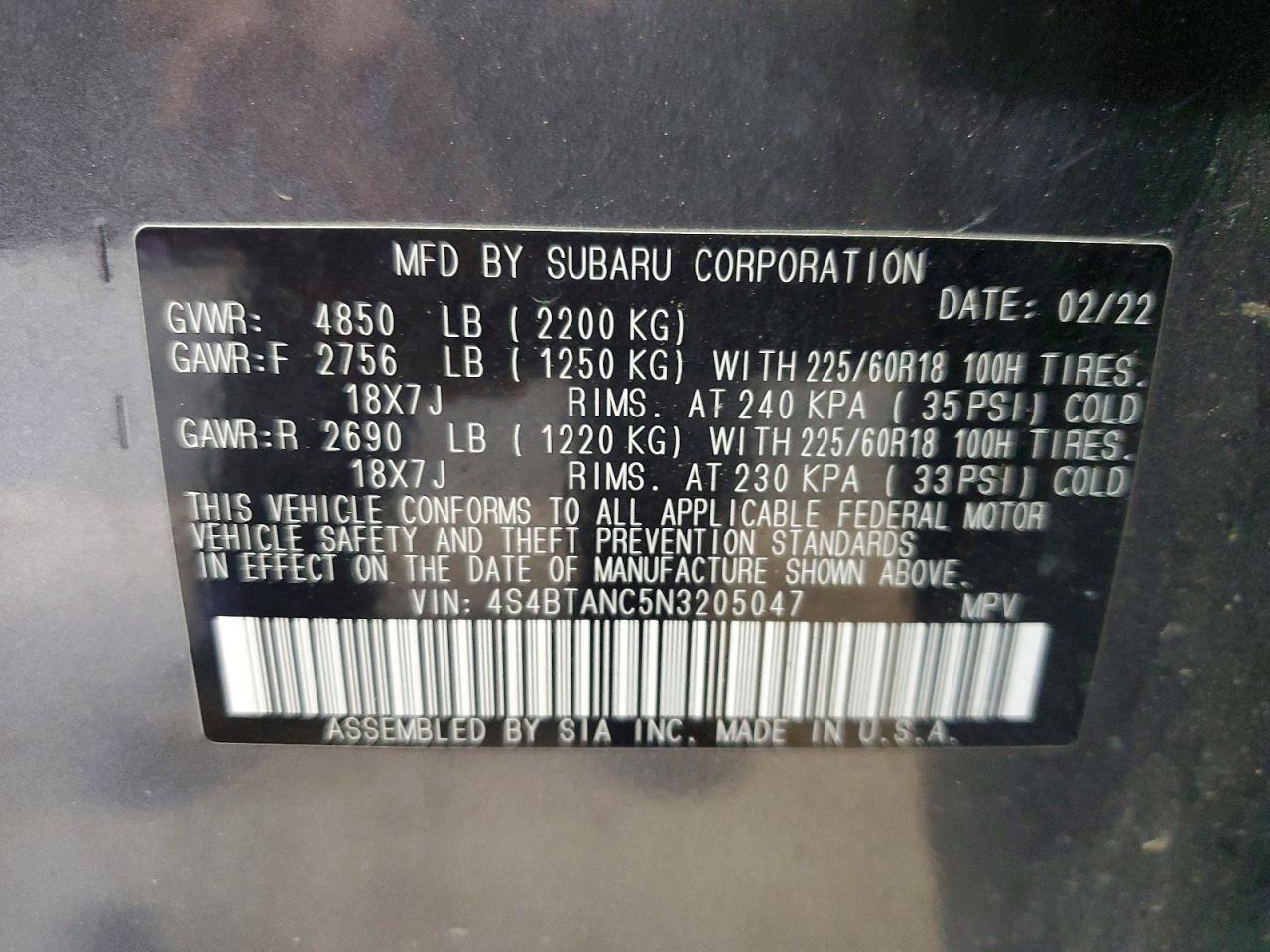 2022 Subaru Outback Limited Gray vin: 4S4BTANC5N3205047