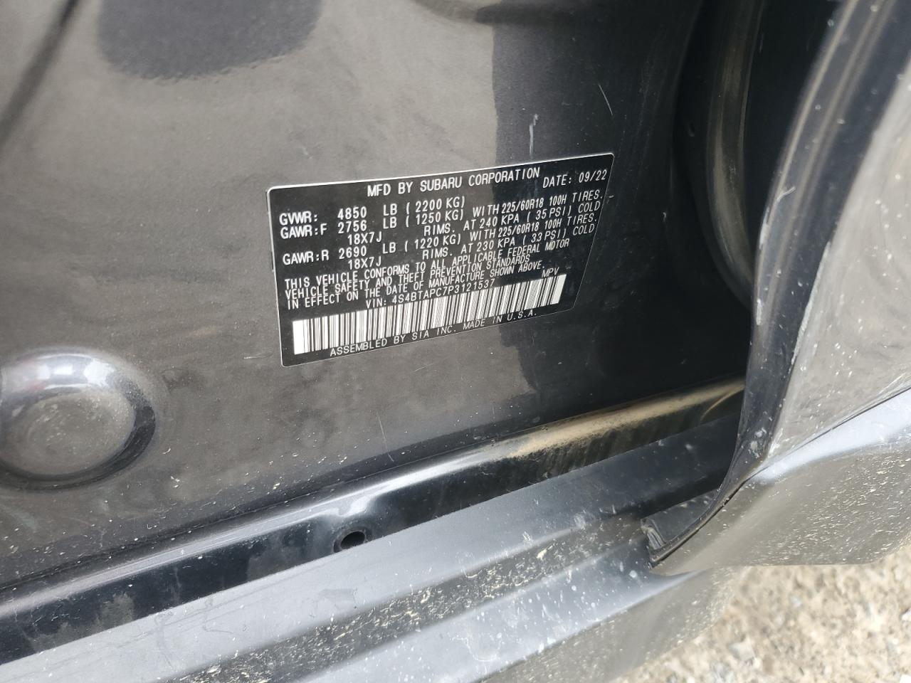 2023 Subaru Outback Touring Gray vin: 4S4BTAPC7P3121537