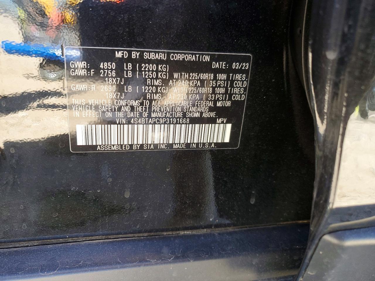 2023 Subaru Outback Touring Black vin: 4S4BTAPC9P3191668