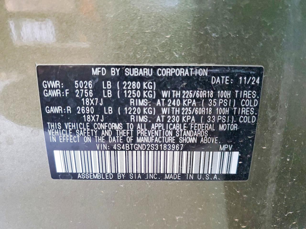 2025 Subaru Outback Limited Xt Green vin: 4S4BTGND2S3183967