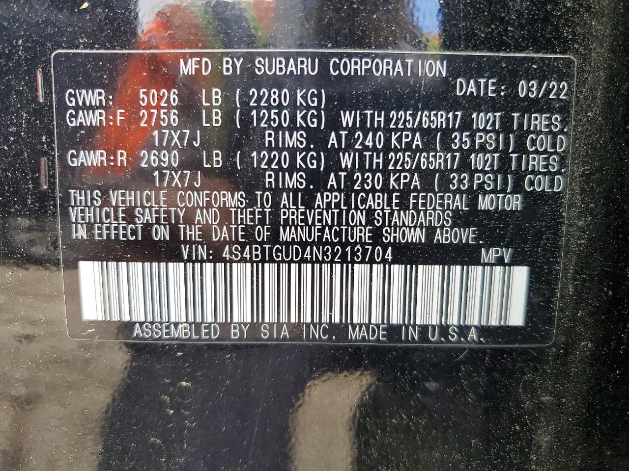 2022 Subaru Outback Wilderness Black vin: 4S4BTGUD4N3213704