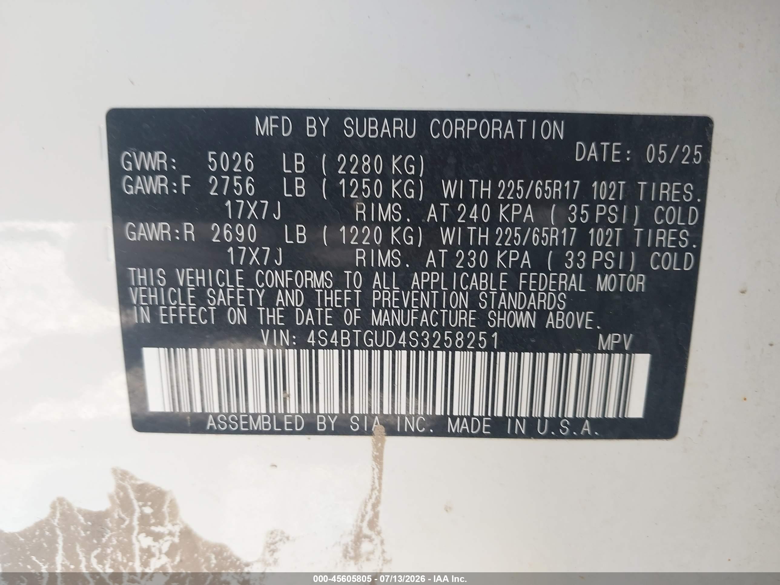 2025 Subaru Outback Wilderness White vin: 4S4BTGUD4S3258251
