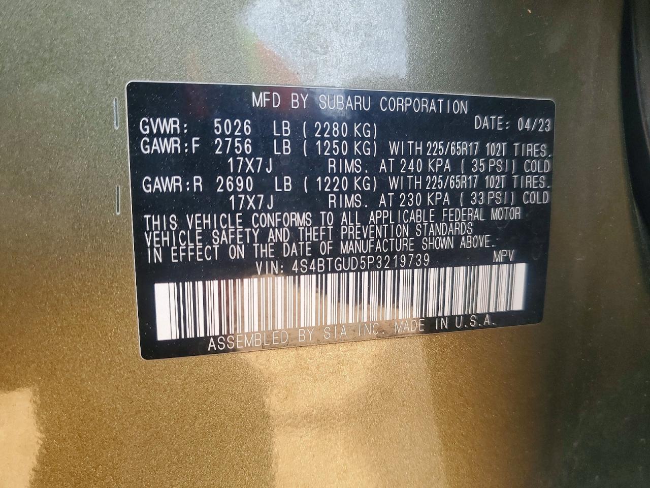 2023 Subaru Outback Wilderness Green vin: 4S4BTGUD5P3219739