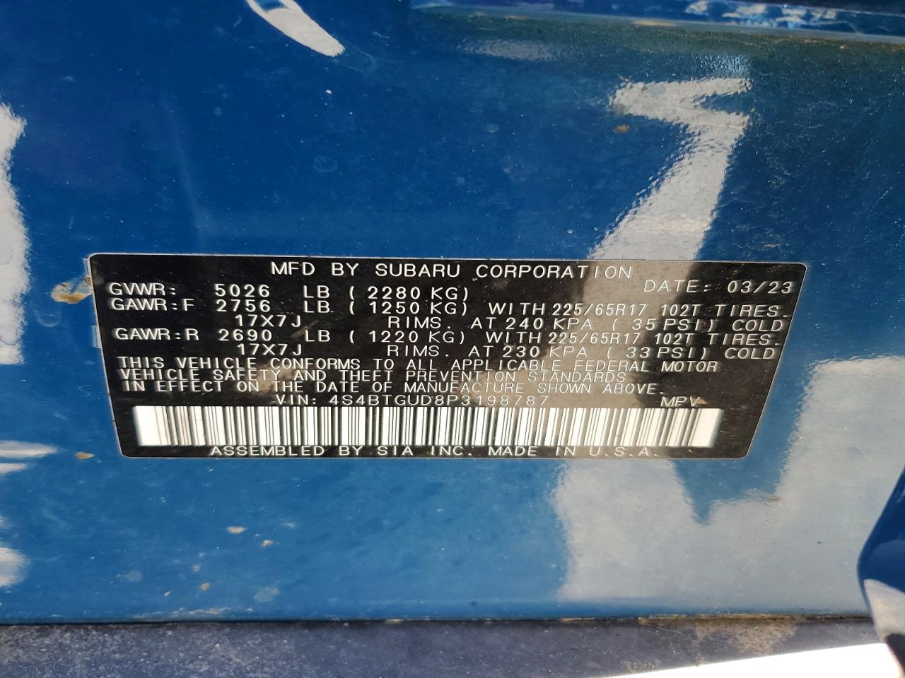2023 Subaru Outback Wilderness Blue vin: 4S4BTGUD8P3198787