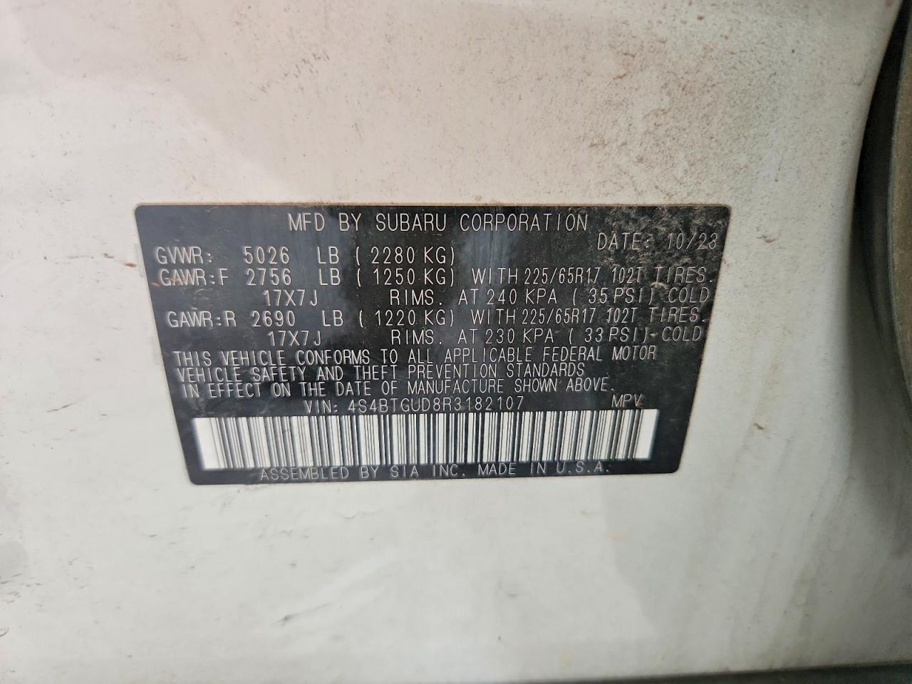 2024 Subaru Outback Wilderness White vin: 4S4BTGUD8R3182107