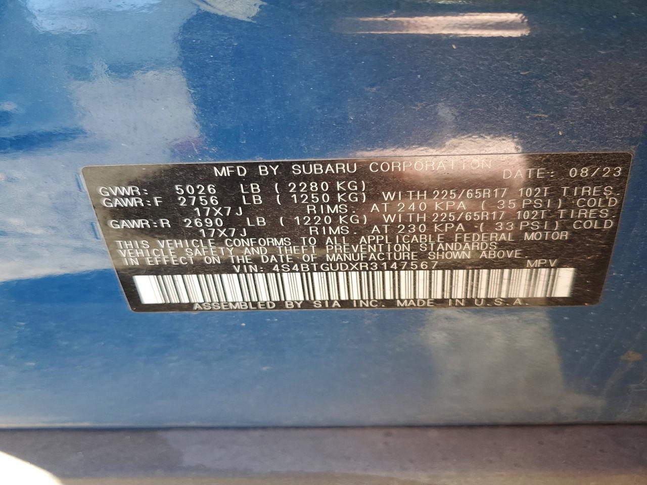 2024 Subaru Outback Wilderness Blue vin: 4S4BTGUDXR3147567