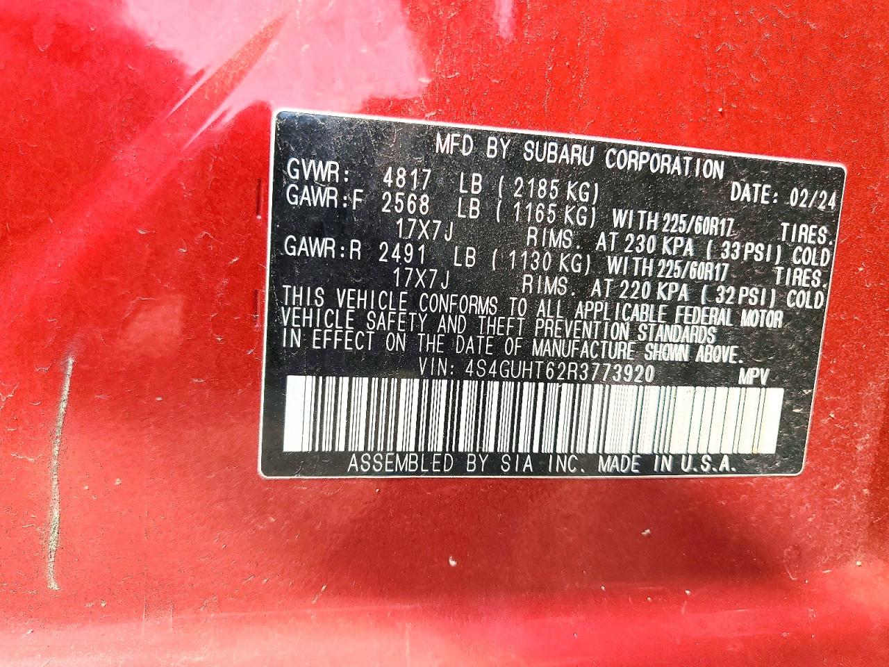2024 Subaru Crosstrek Wilderness Red vin: 4S4GUHT62R3773920