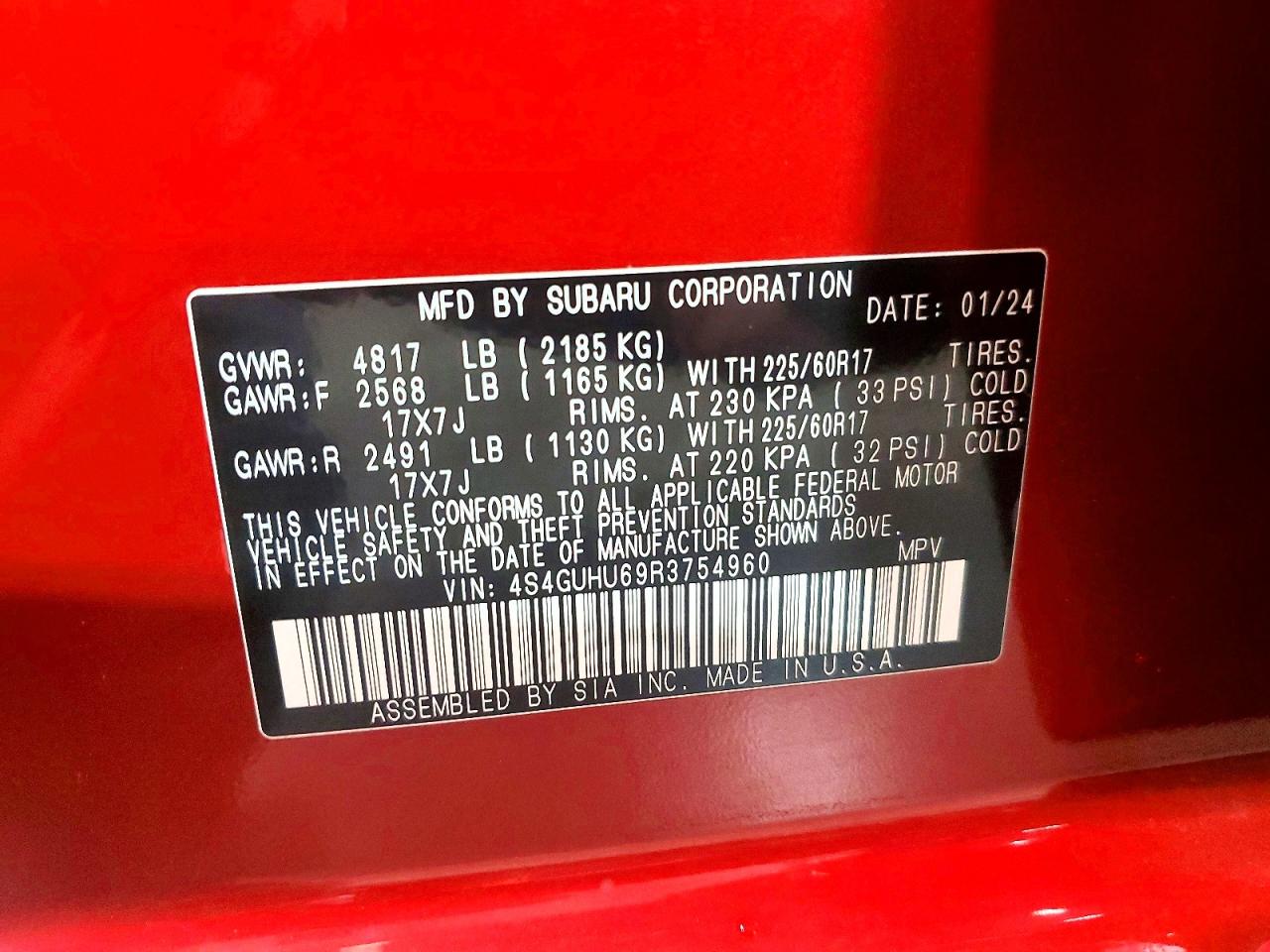 2024 Subaru Crosstrek Wilderness Red vin: 4S4GUHU69R3754960