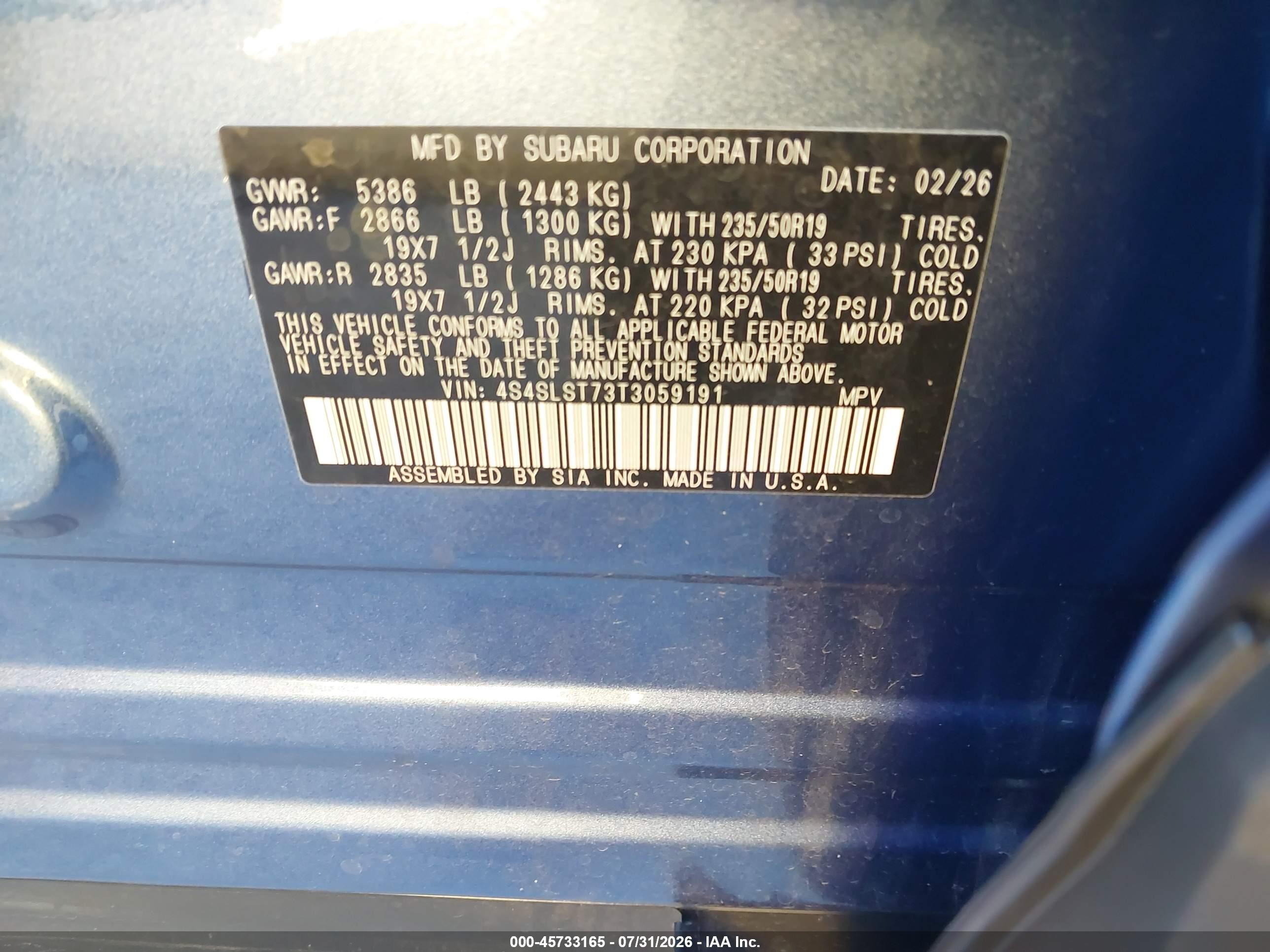 2026 Subaru Forester Touring Blue vin: 4S4SLST73T3059191