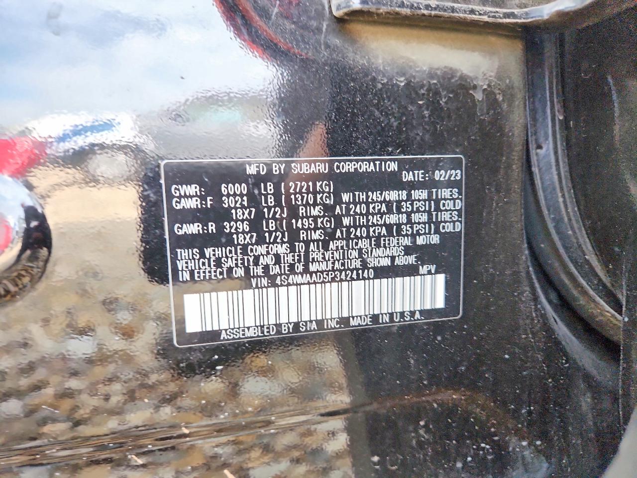 2023 Subaru Ascent Black vin: 4S4WMAAD5P3424140