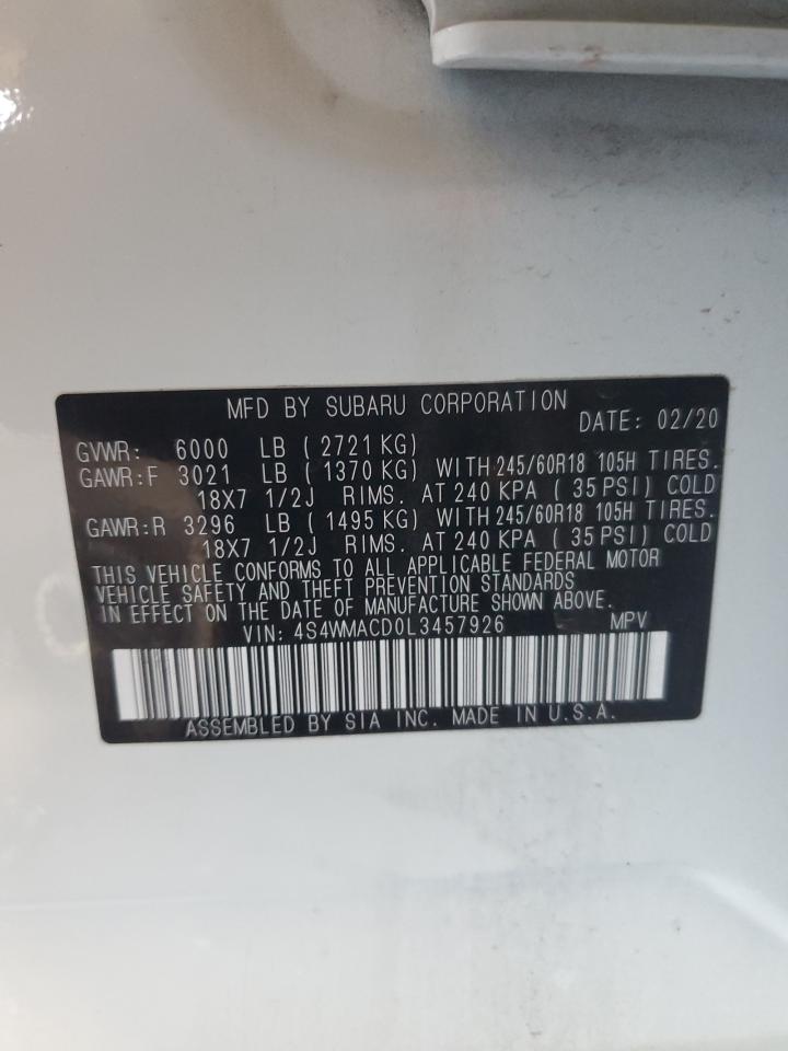 2020 Subaru Ascent Premium White vin: 4S4WMACD0L3457926