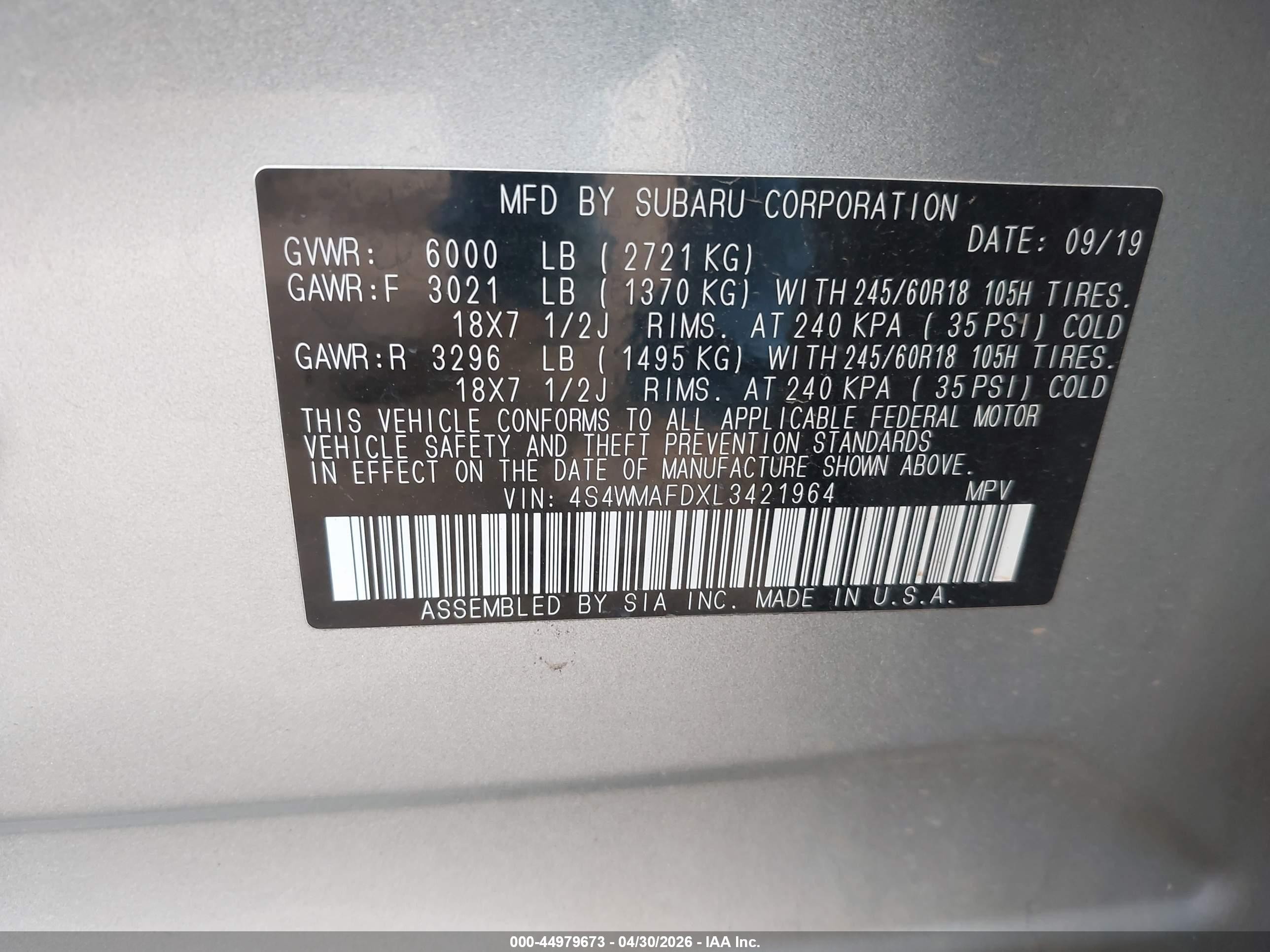 2020 Subaru Ascent Premium Серебряный vin: 4S4WMAFDXL3421964