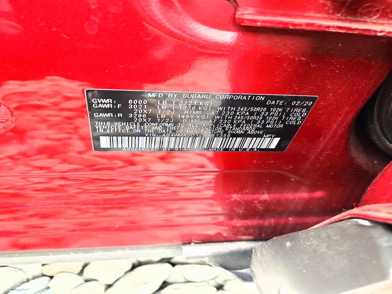 2020 Suzuki Ascent Limited Red vin: 4S4WMAJD1L3461356