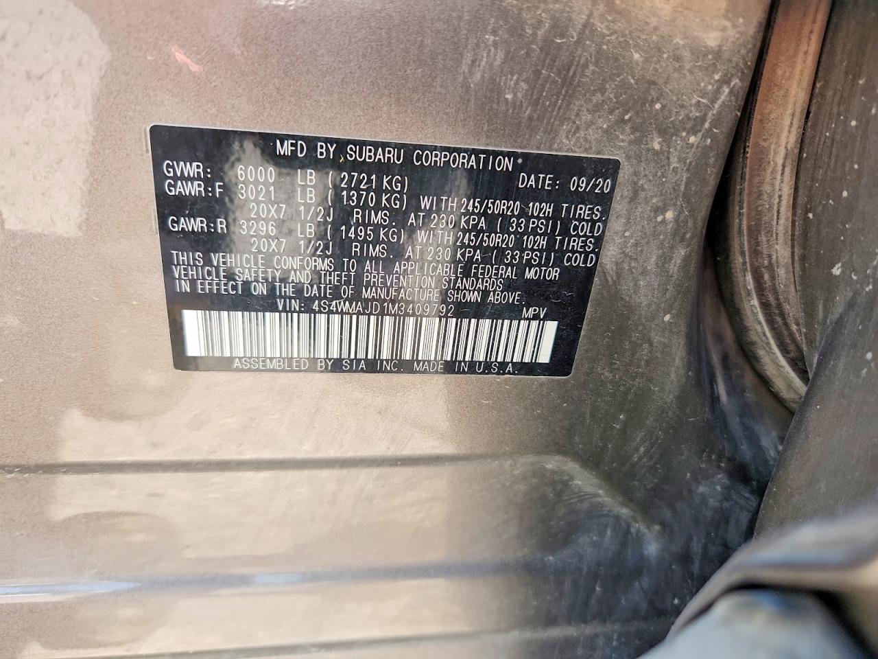 2021 Subaru Ascent Limited Gold vin: 4S4WMAJD1M3409792