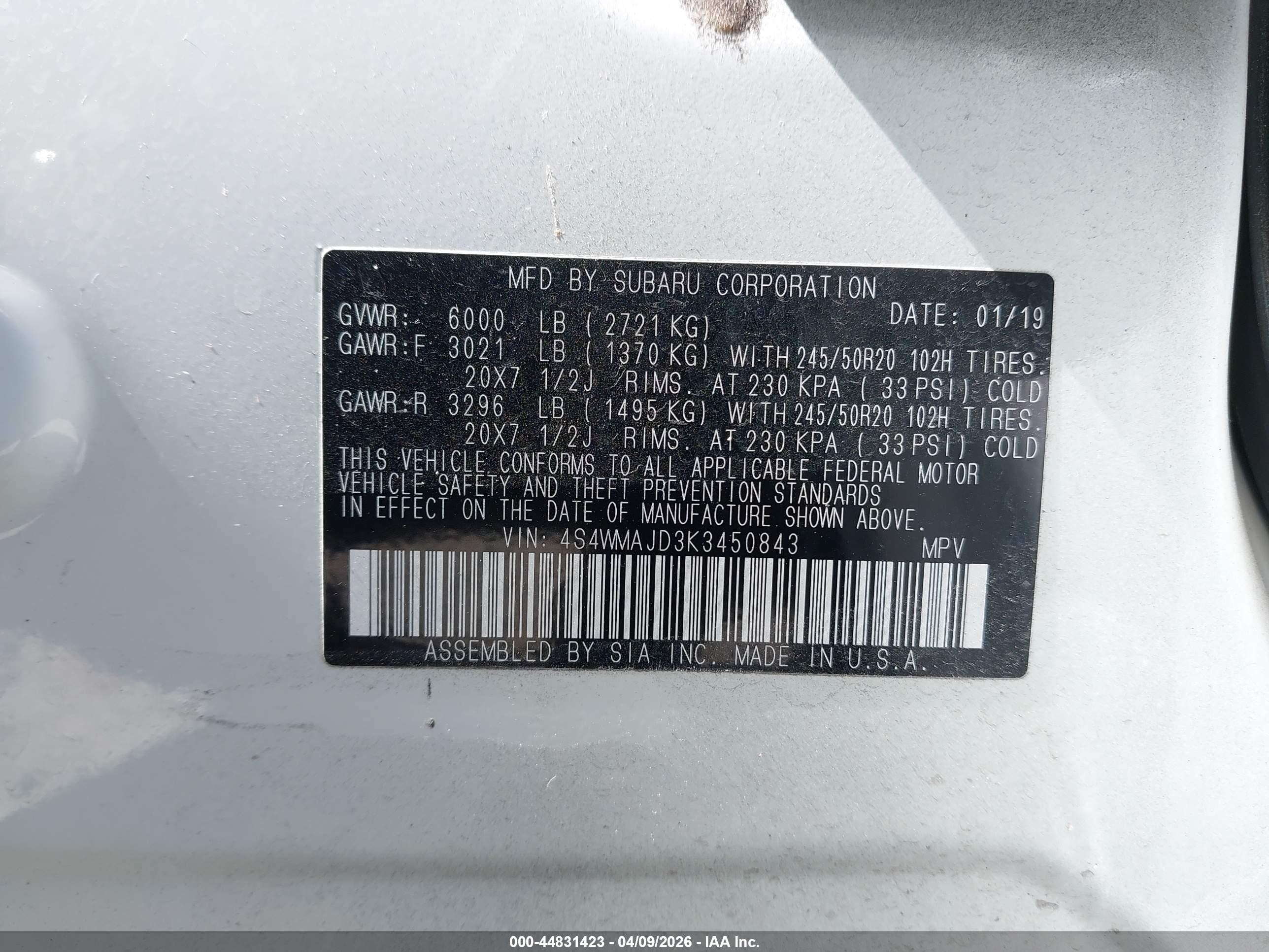 2019 Subaru Ascent Limited White vin: 4S4WMAJD3K3450843