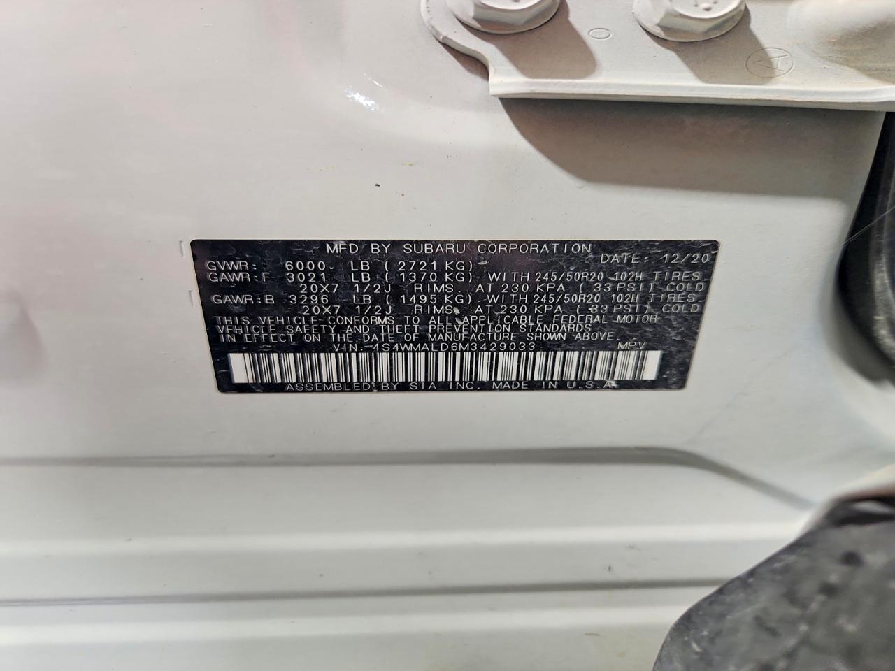 2021 Subaru Ascent Limited White vin: 4S4WMALD6M3429033