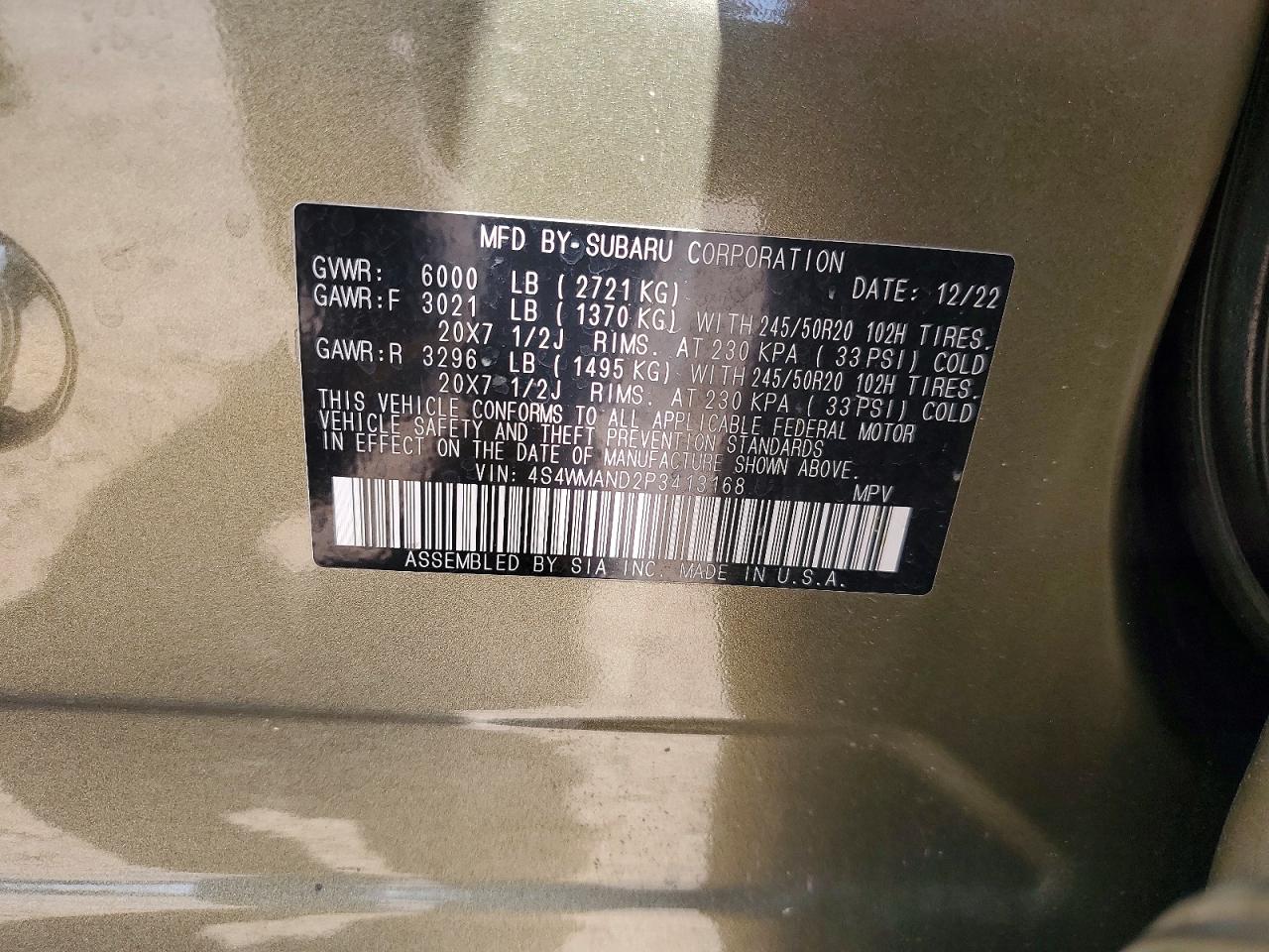 2023 Subaru Ascent Limited Gold vin: 4S4WMAND2P3413168