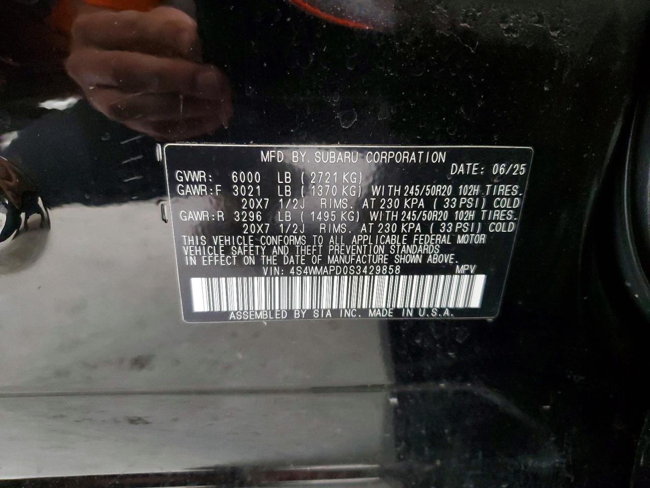 2025 Subaru Ascent Limited Black vin: 4S4WMAPD0S3429858