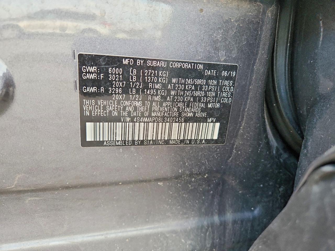 2020 Subaru Ascent Limited Gray vin: 4S4WMAPD8L3402456