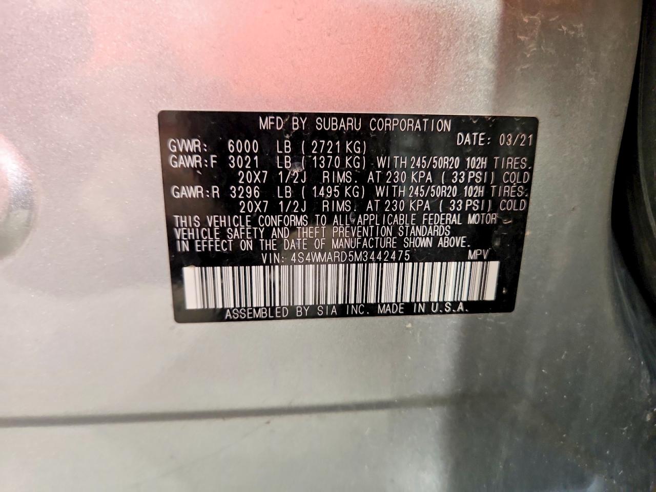 2021 Subaru Ascent Touring Silver vin: 4S4WMARD5M3442475
