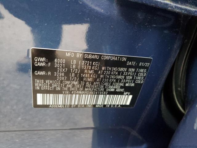 2022 Subaru Ascent Touring Blue vin: 4S4WMARDXN3419582