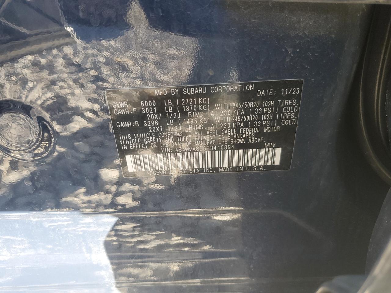 2024 Subaru Ascent Limited Blue vin: 4S4WMASD6R3410894