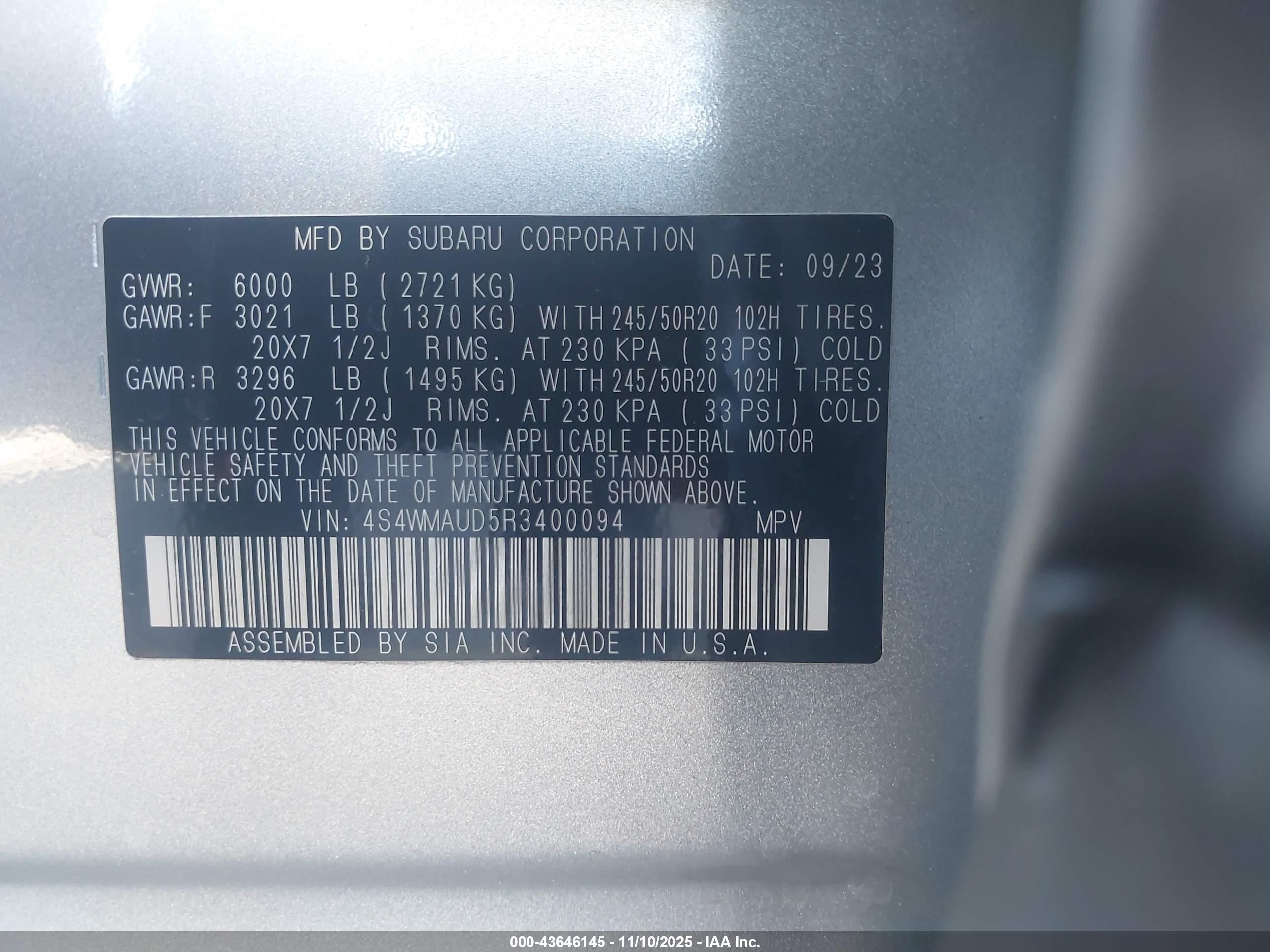 2024 Subaru Ascent Limited 7-passenger Silver vin: 4S4WMAUD5R3400094