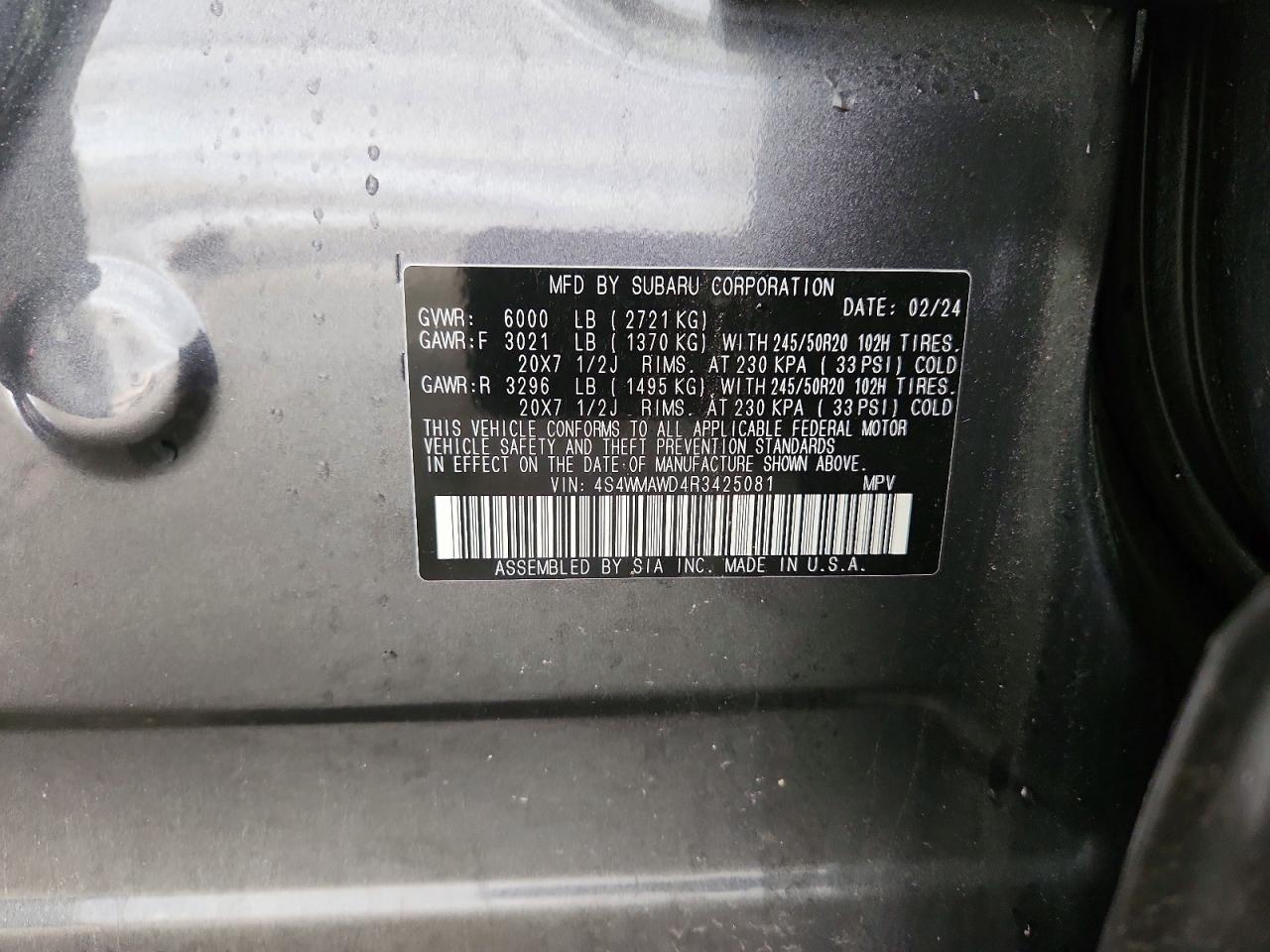 2024 Subaru Ascent Touring Gray vin: 4S4WMAWD4R3425081