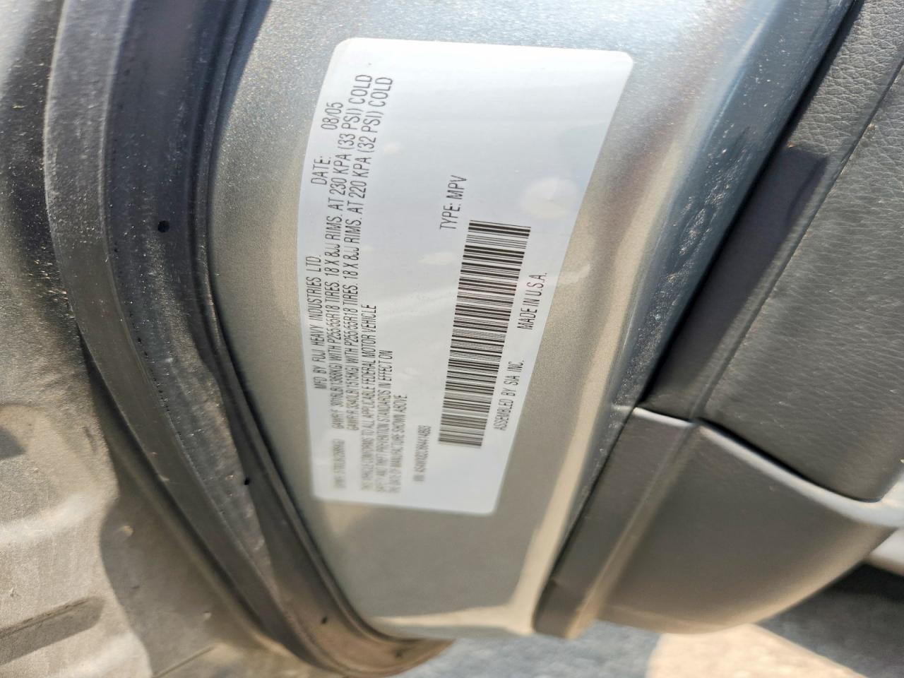 2006 Subaru B9 Tribeca 3.0 H6 Silver vin: 4S4WX82C664414893