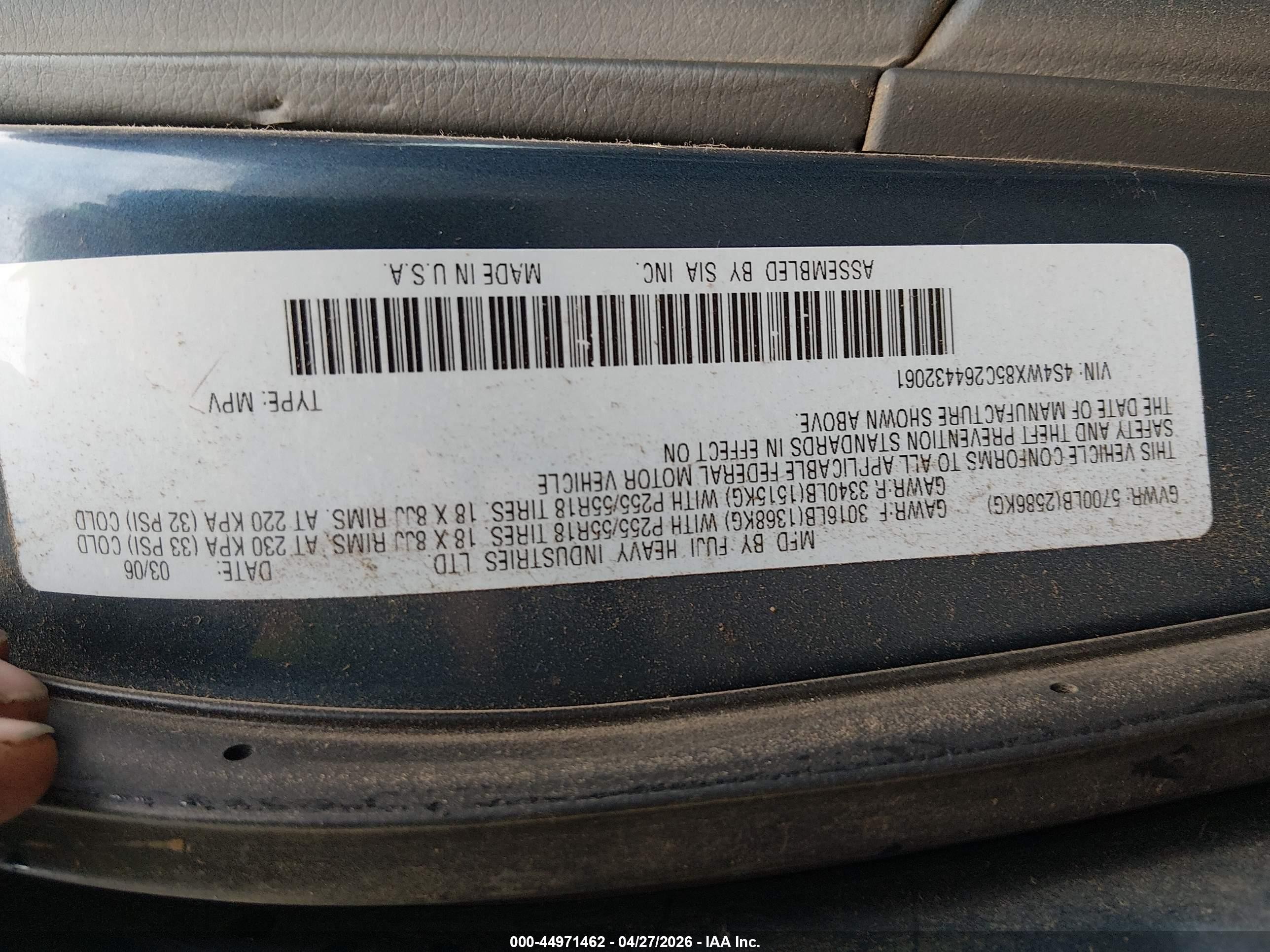 2006 Subaru B9 Tribeca Limited 7-passenger Blue vin: 4S4WX85C264432061