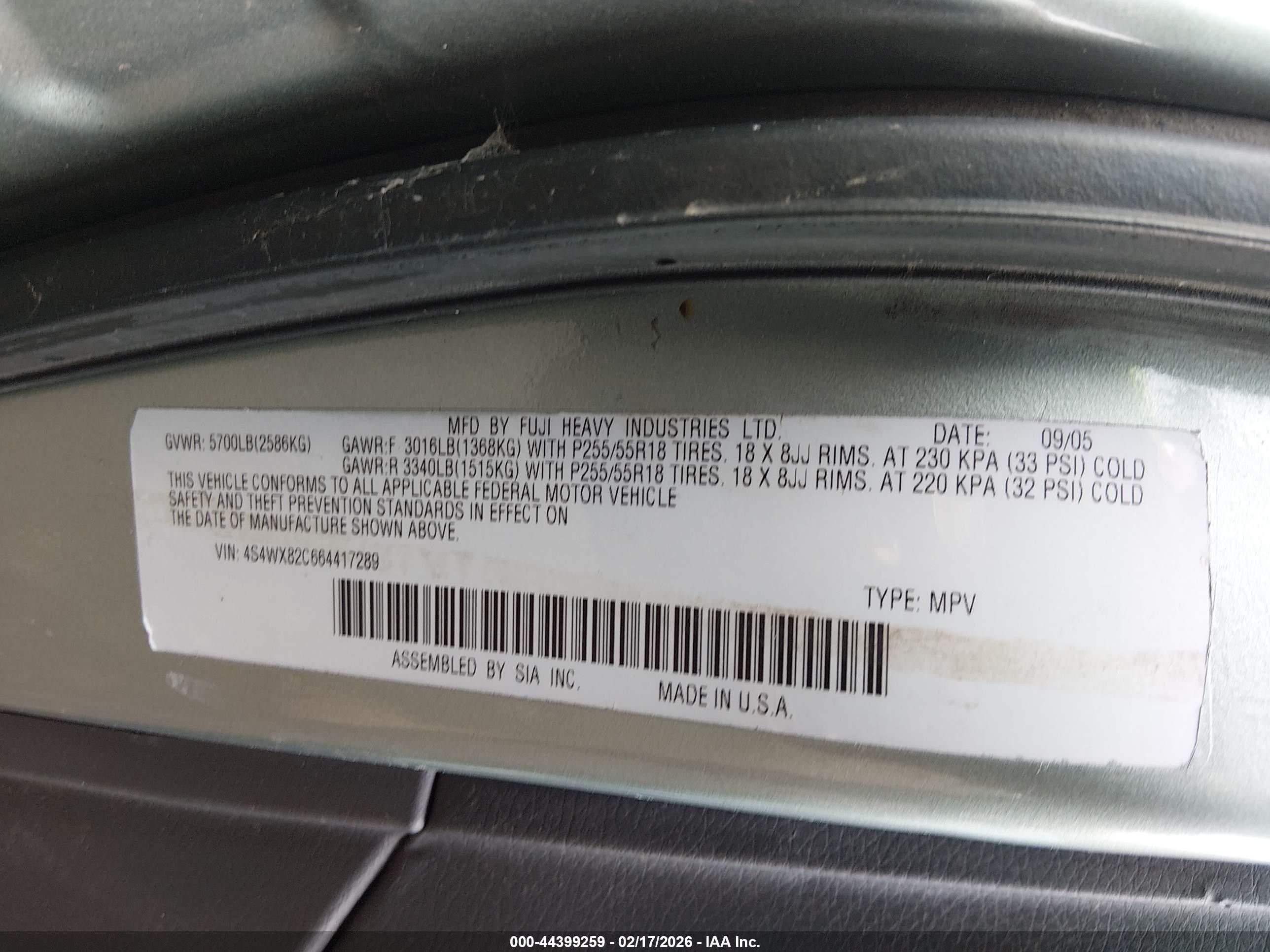 2006 Subaru B9 Tribeca Base 7-passenger Green vin: 4S4WX85C864429665