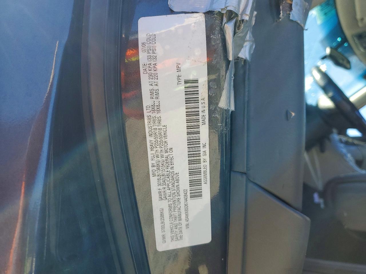 2007 Subaru B9 Tribeca 3.0 H6 Gray vin: 4S4WX85D674408422
