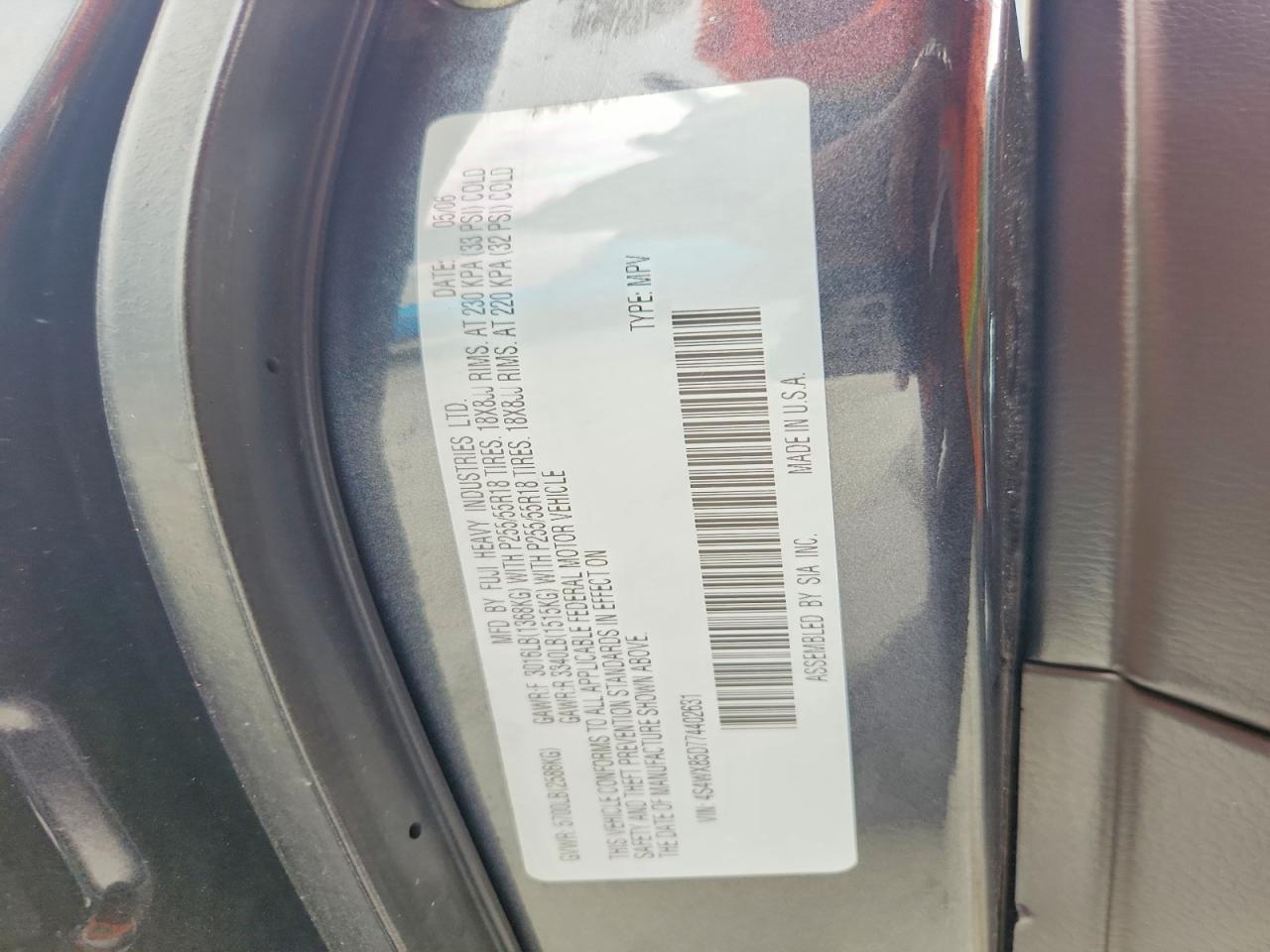 2007 Subaru B9 Tribeca 3.0 H6 Gray vin: 4S4WX85D774402631