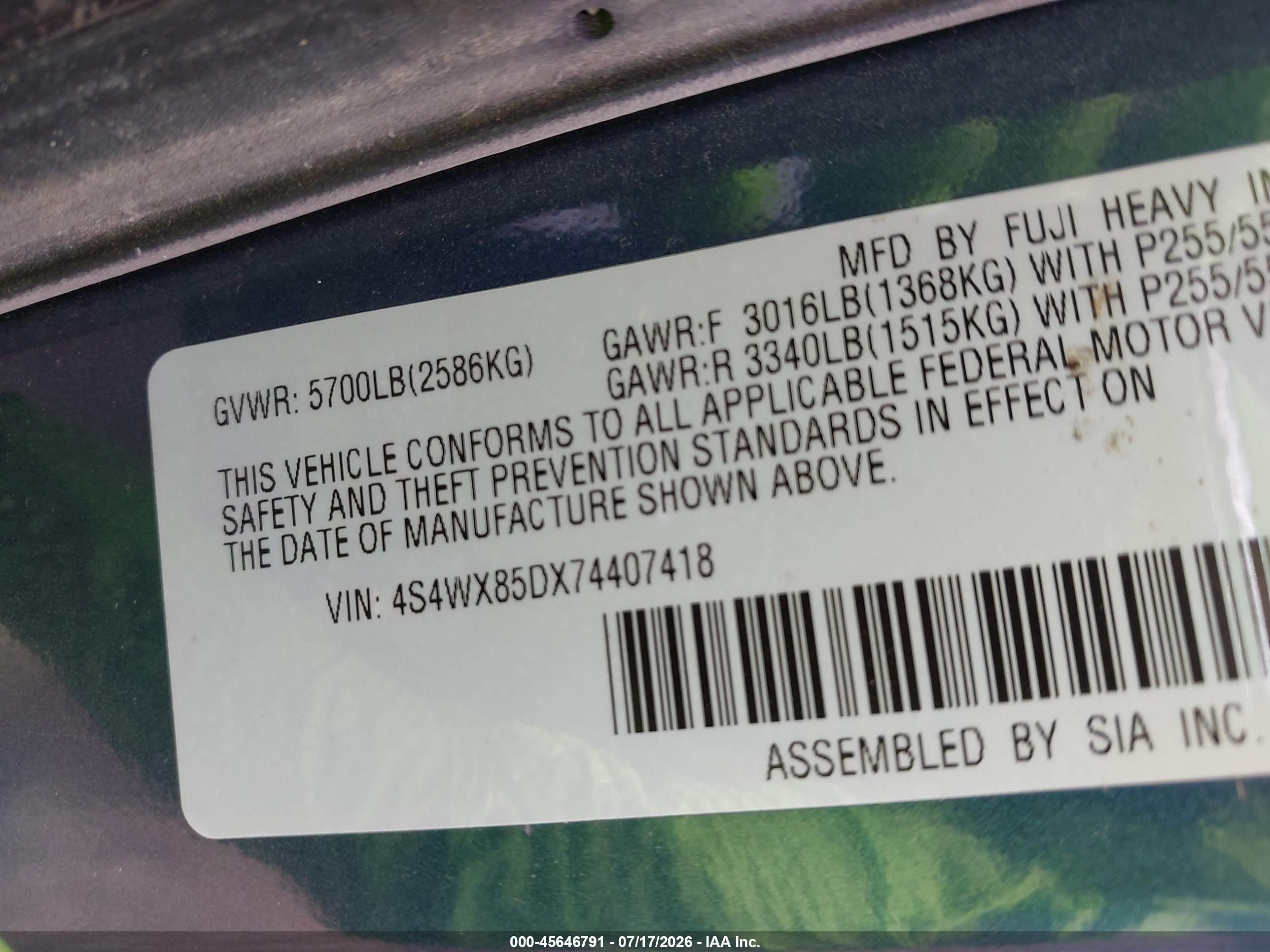 2007 Subaru B9 Tribeca Limited 7-passenger Blue vin: 4S4WX85DX74407418