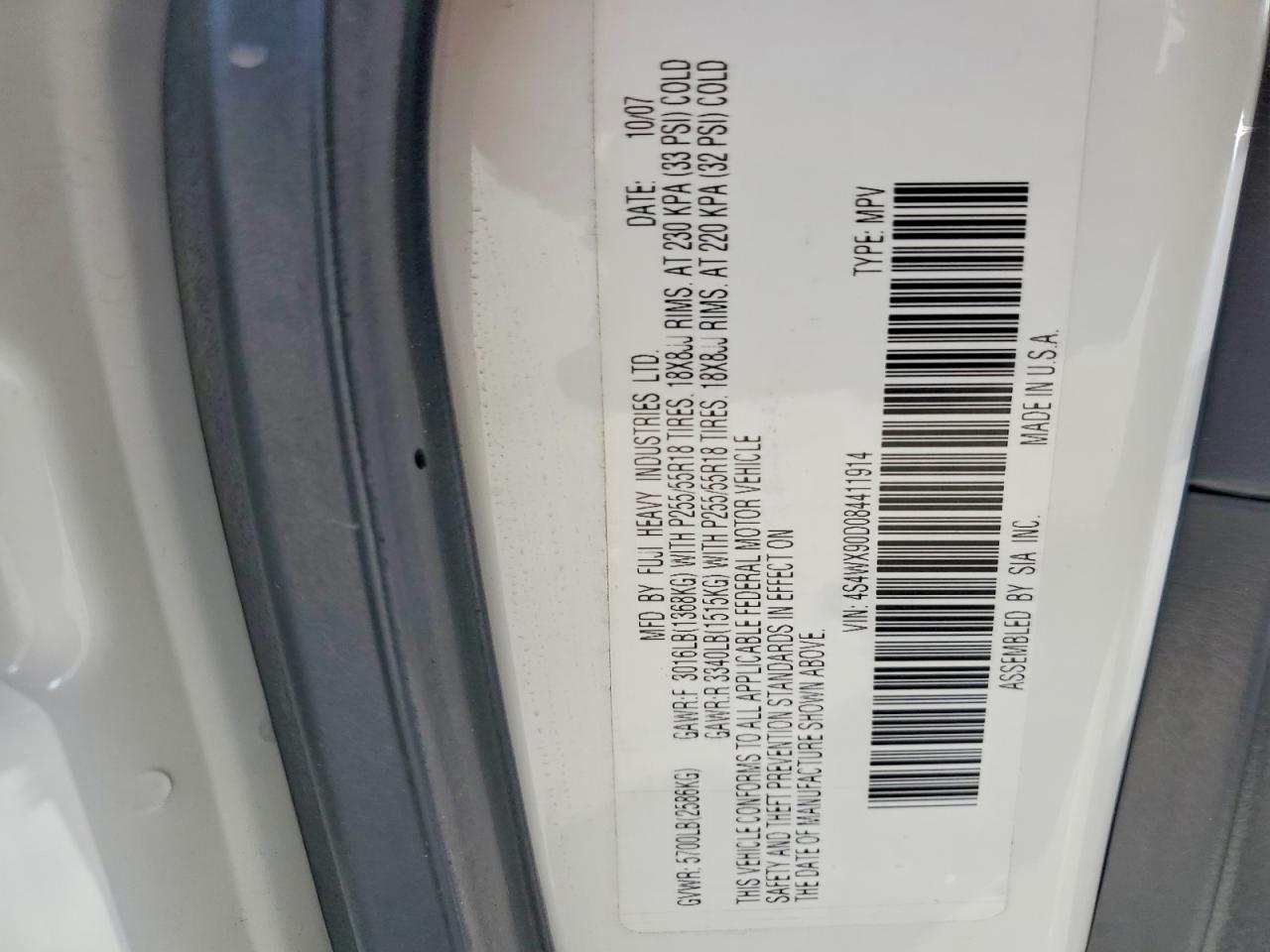 2008 Subaru Tribeca Limited Белый vin: 4S4WX90D084411914