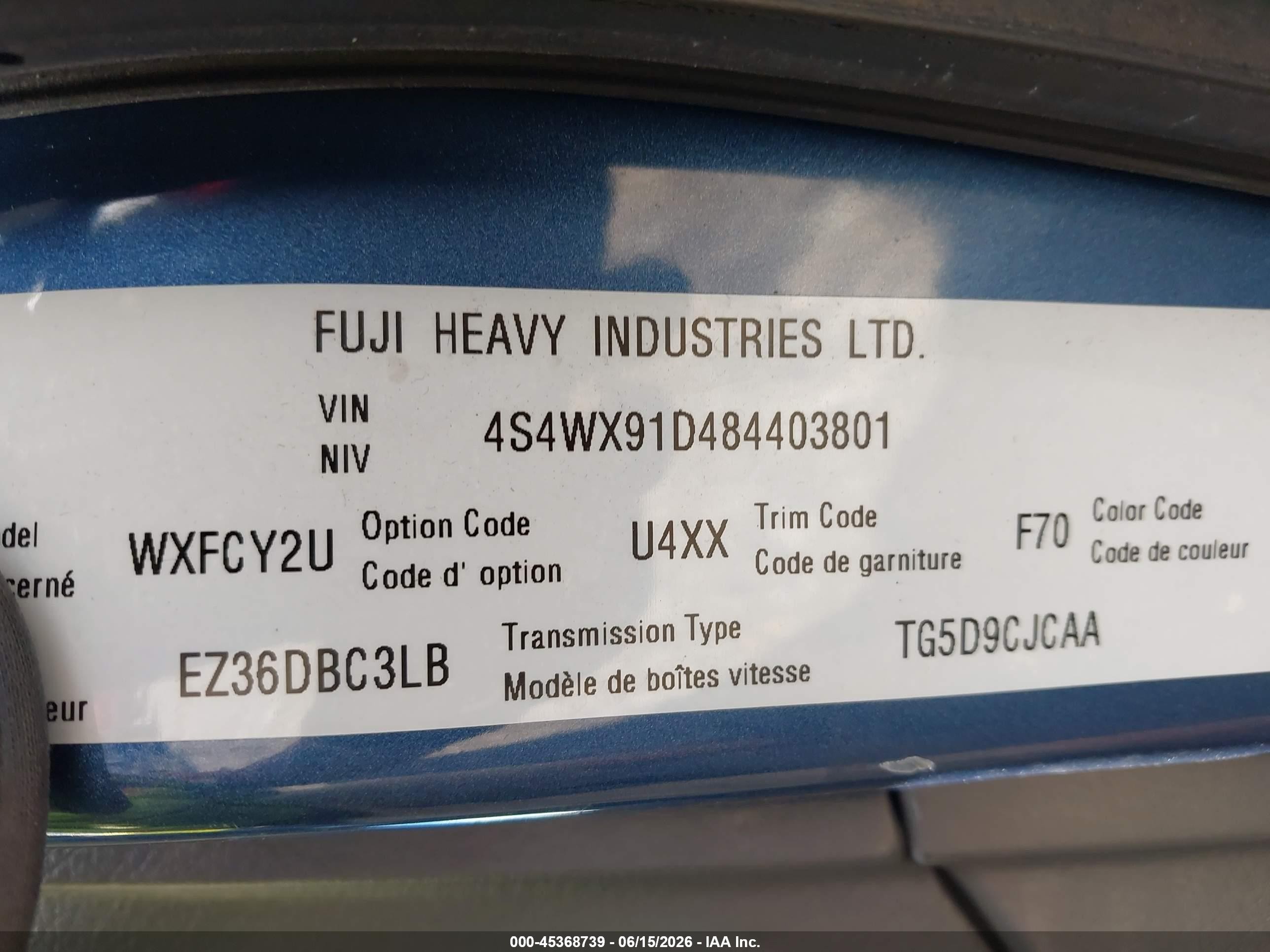 2008 Subaru Tribeca Base 5-passenger Синий vin: 4S4WX91D484403801