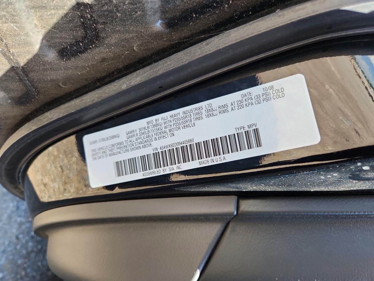 2009 Subaru Tribeca Limited Black vin: 4S4WX92D094405660