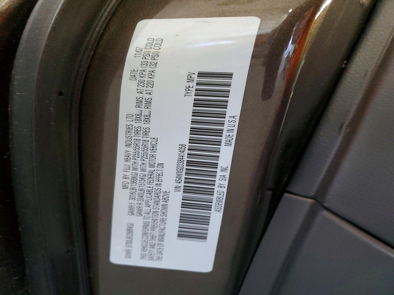 2008 Subaru Tribeca Limited Brown vin: 4S4WX92D384414058