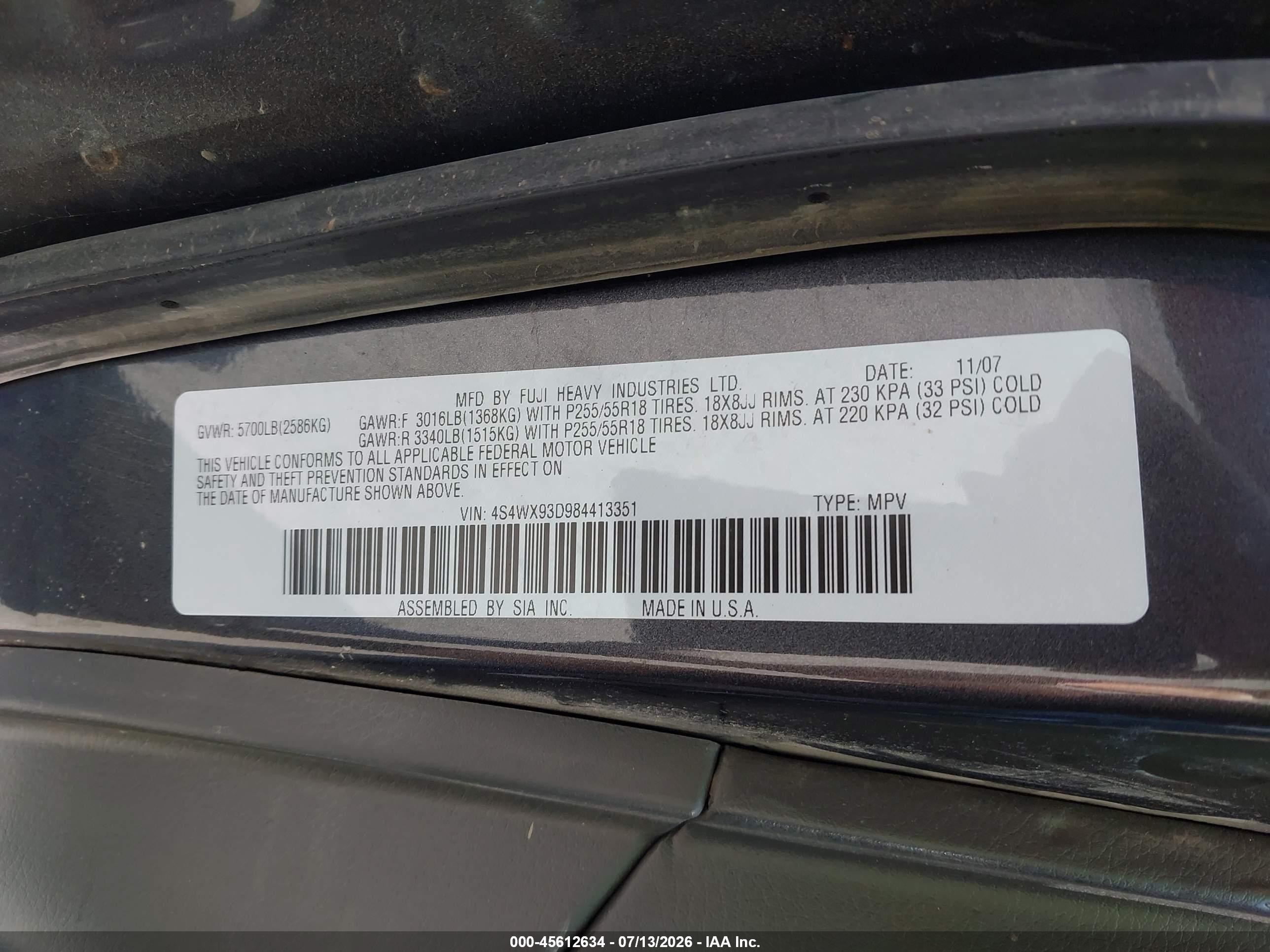 2008 Subaru Tribeca Limited 5-passenger Gray vin: 4S4WX93D984413351