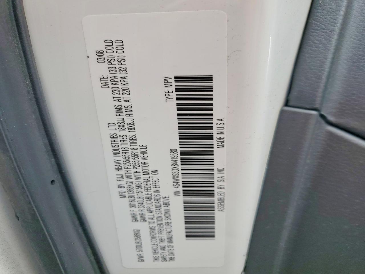 2008 Subaru Tribeca Limited White vin: 4S4WX93DX84419580