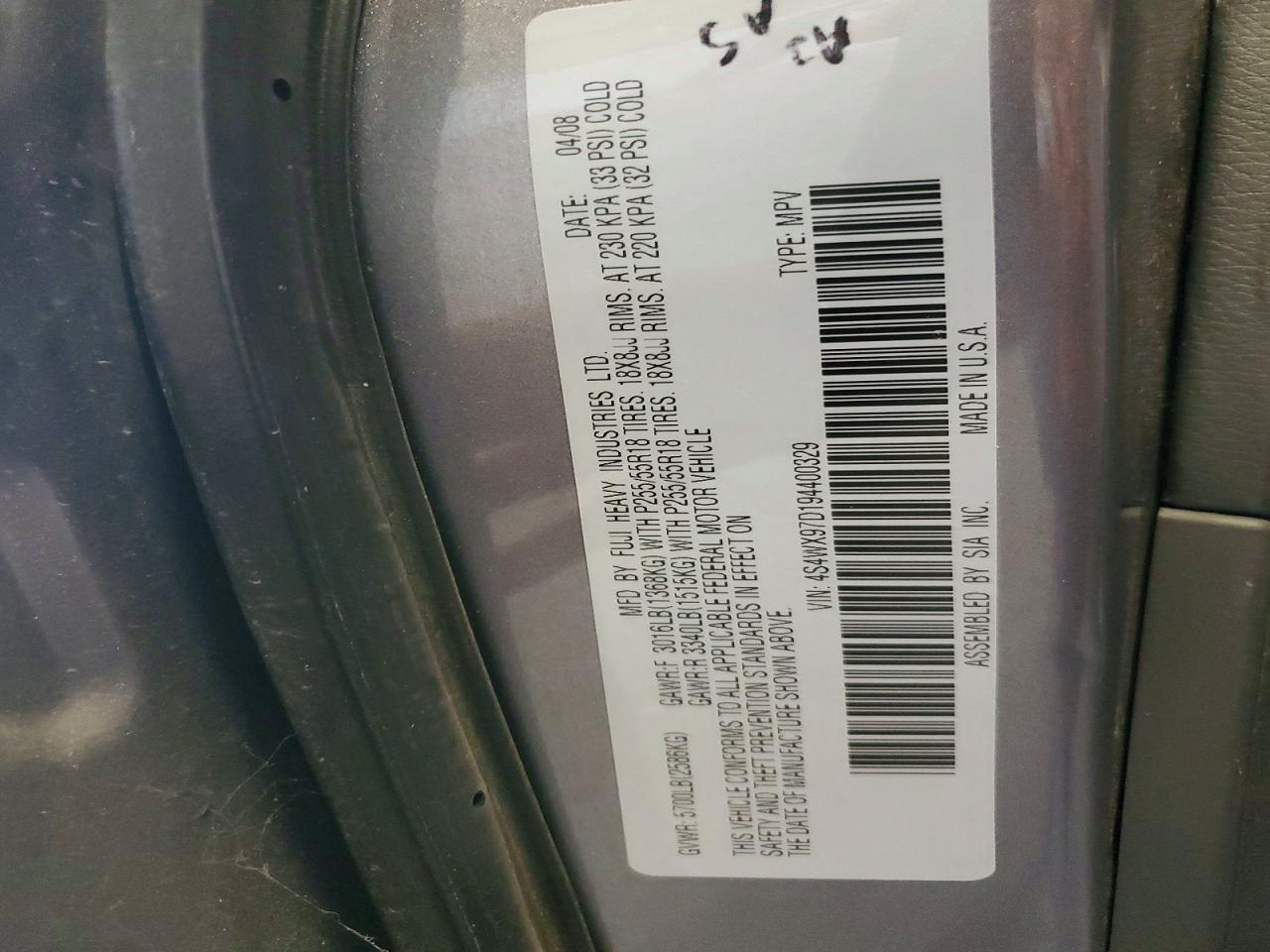2009 Subaru Tribeca Limited Gray vin: 4S4WX97D194400329